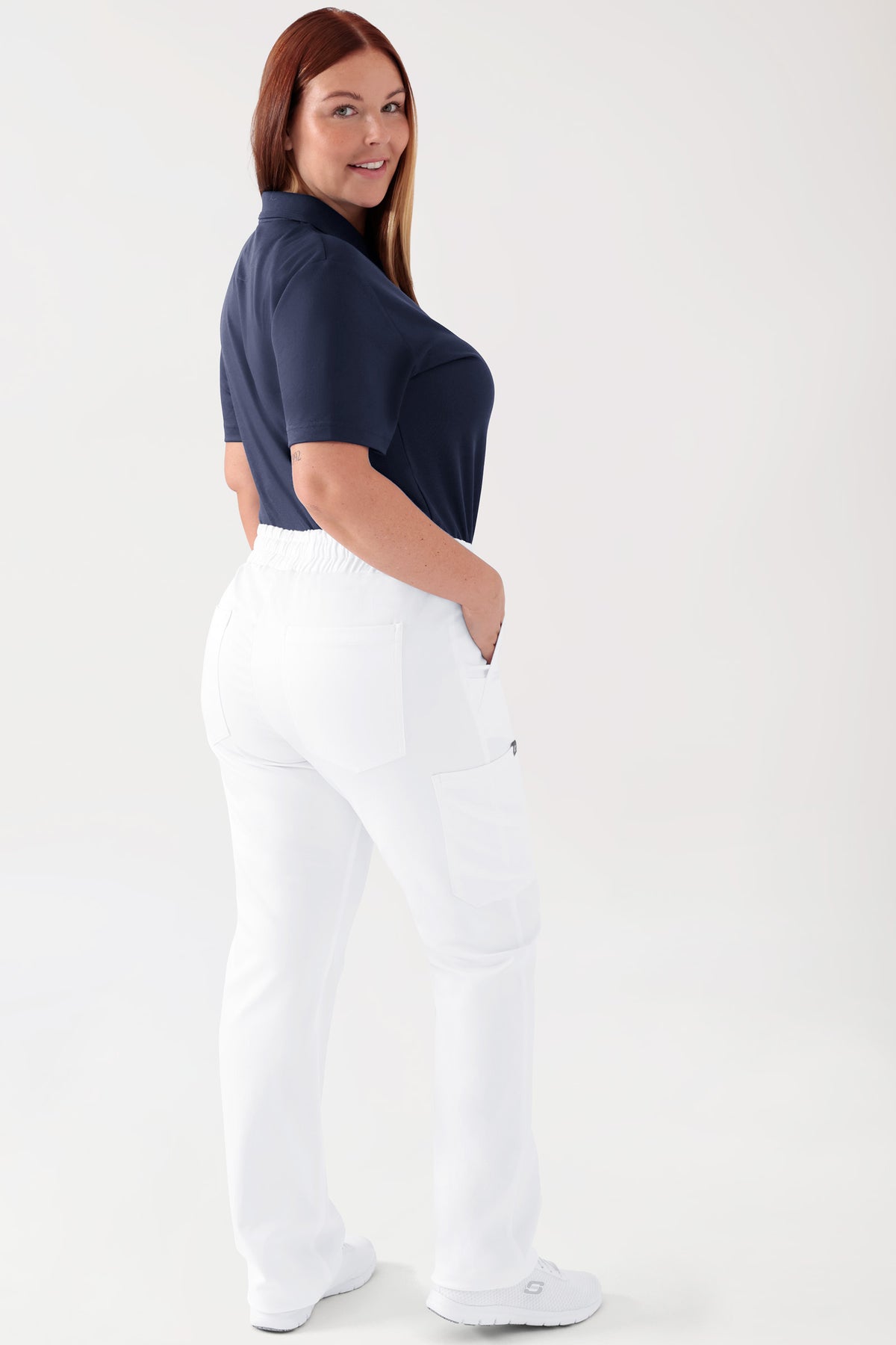 COMFY FLEX Pantalon Stretch mixte - 1/1 longueur blanc, Vue de dos Le mannequin mesure 173 cm et porte la taille L