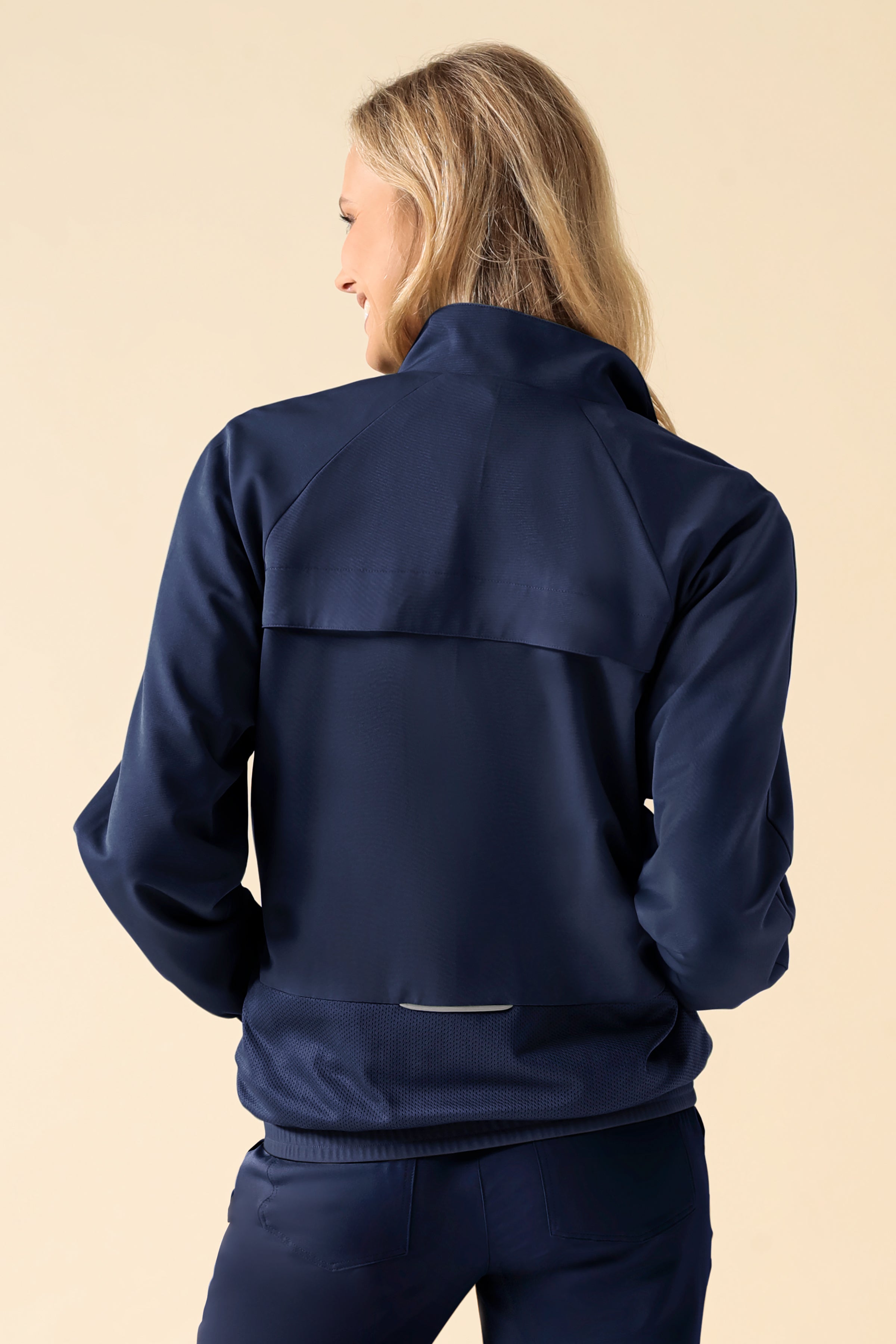 KAERE Veste blouson Femme - Poignet élastiqué bleu navy, Vue de dos