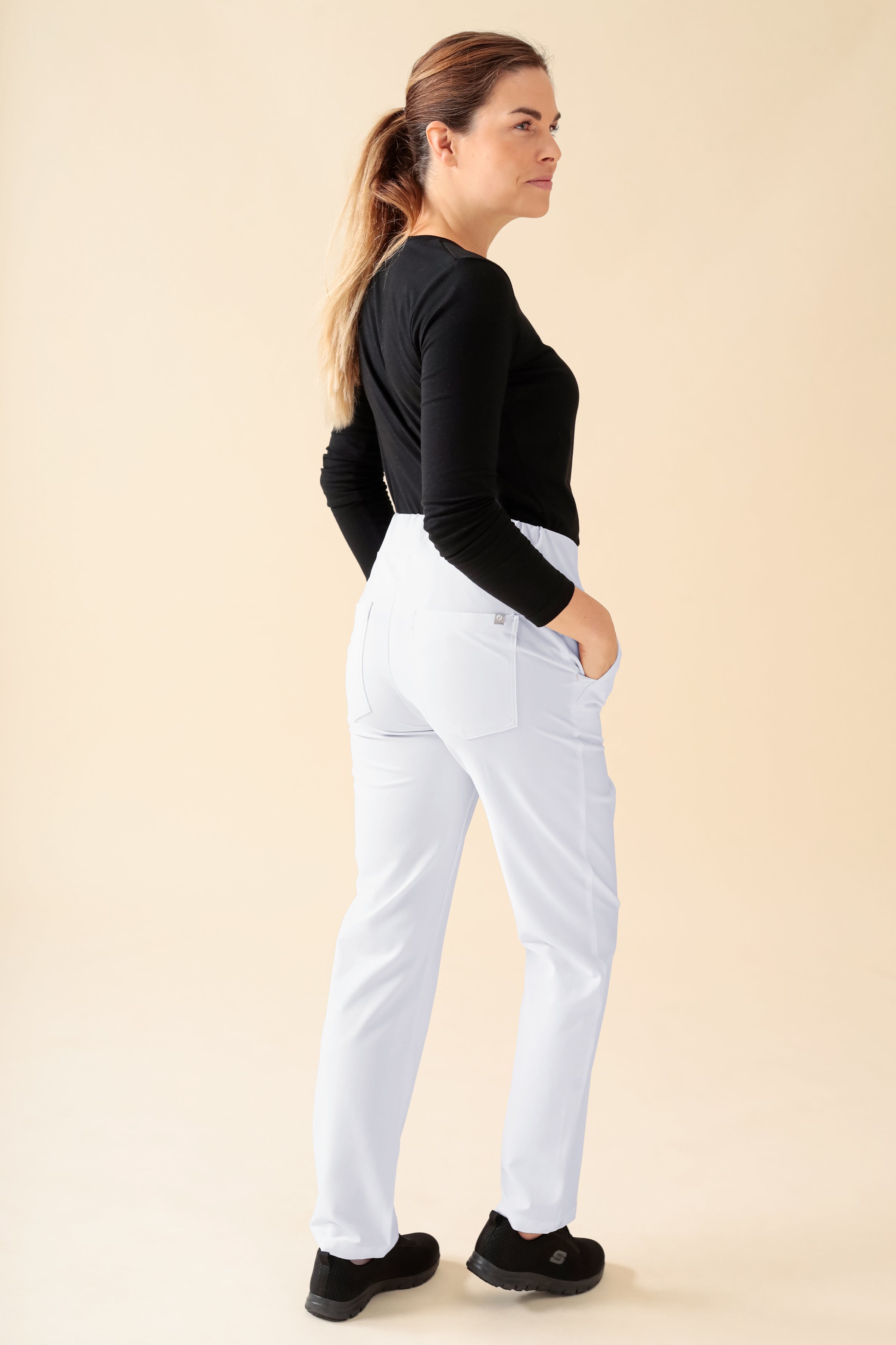 KAERE Pantalon Femme - Taille courte et sans poches cargo blanc