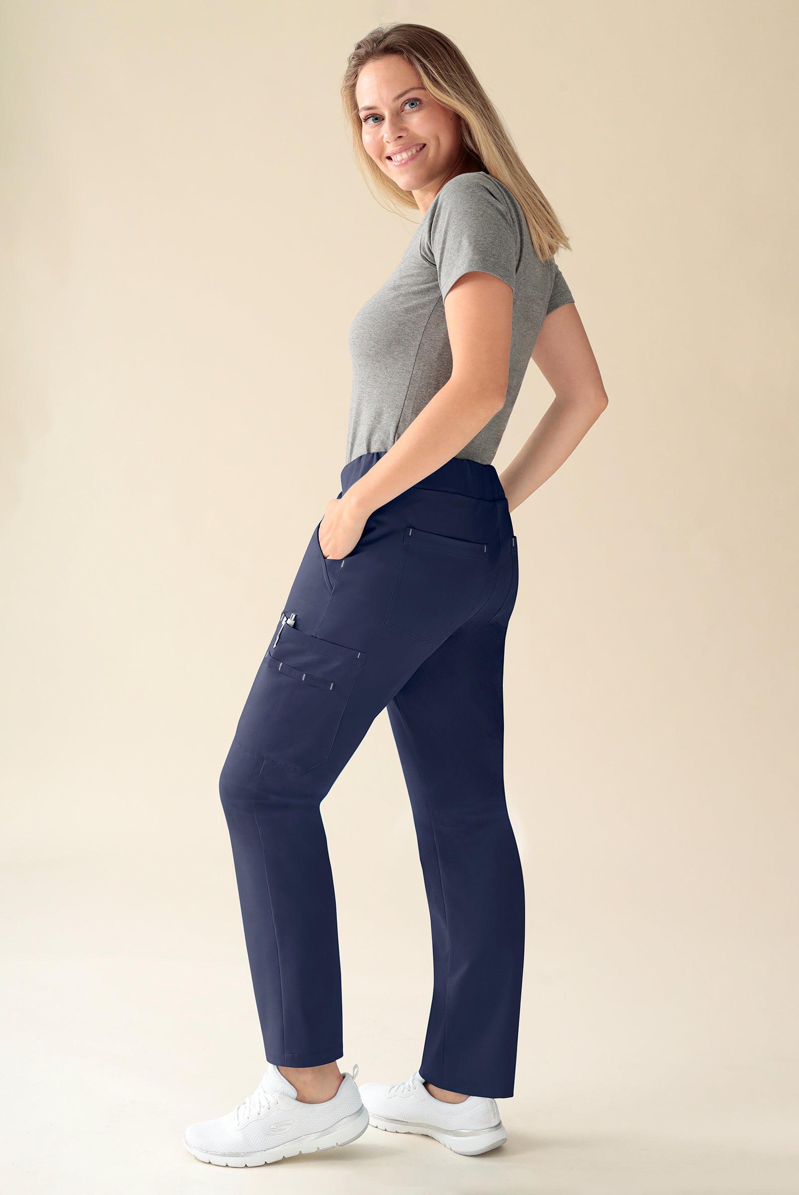 KAERE Pantalon Femme - avec poches cargo Taille courte navy