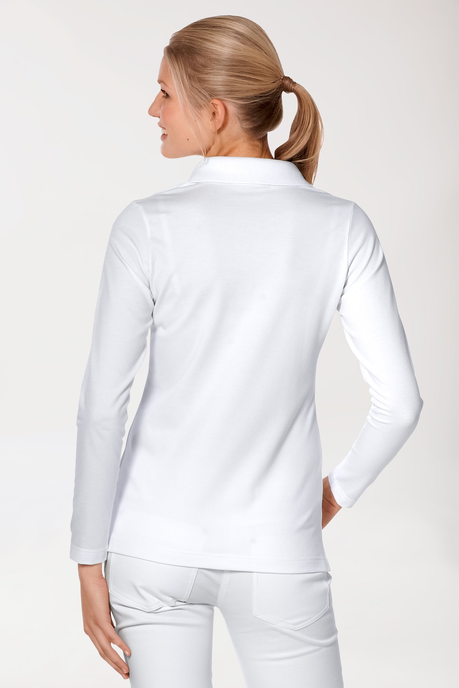 T-shirt Stretch Femme - Col polo et manche longue blanc
