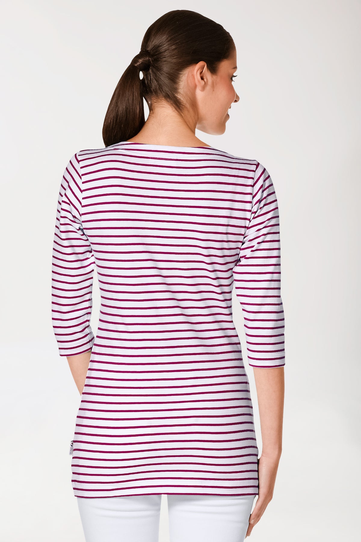 T-shirt long Femme - Manche 3/4 bordeaux/blanc