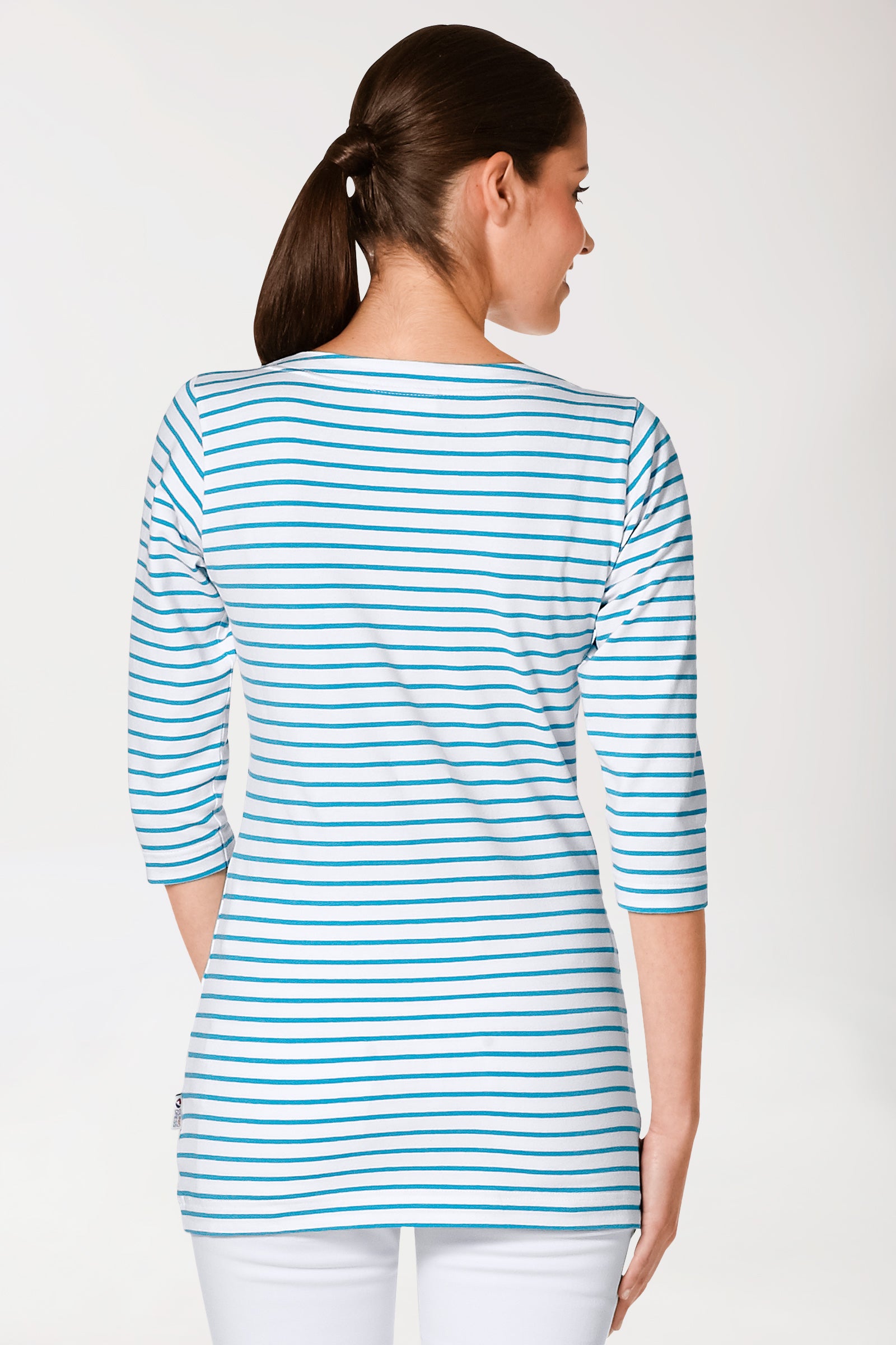 T-shirt long Femme - Manche 3/4 turquoise/blanc, Vue de dos