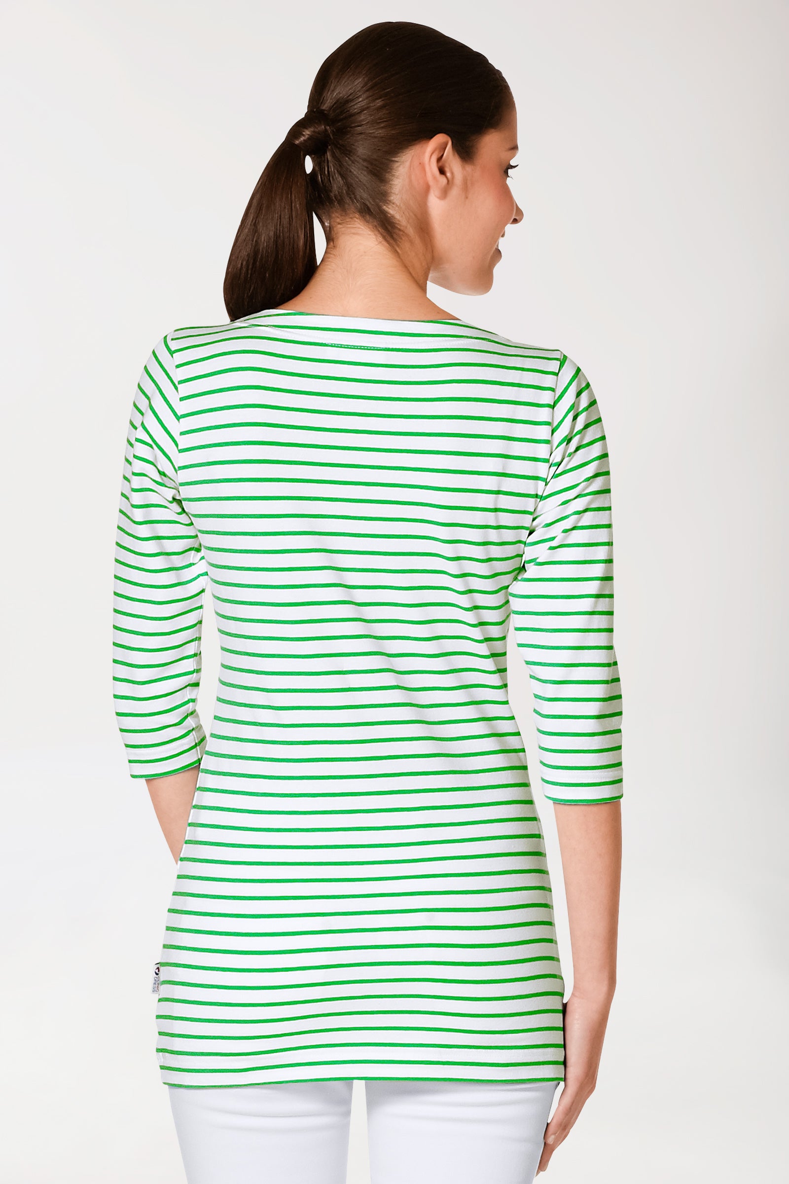 T-shirt long Femme - Manche 3/4 vert pomme/blanc
