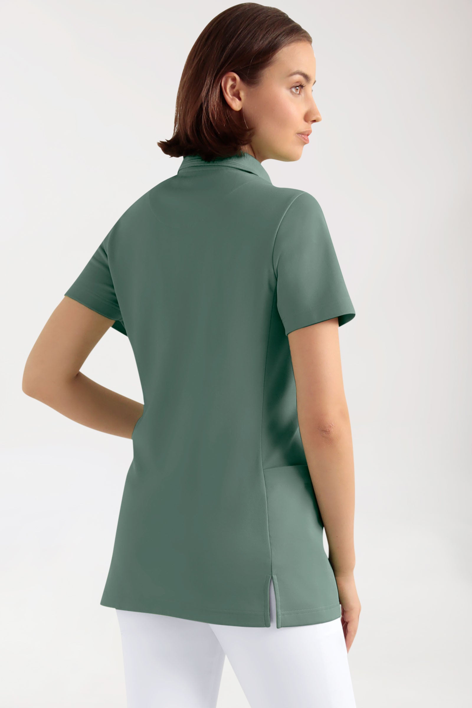 COMFY FLEX Tunique Stretch Femme - Col polo vert foncé, Vue de dos