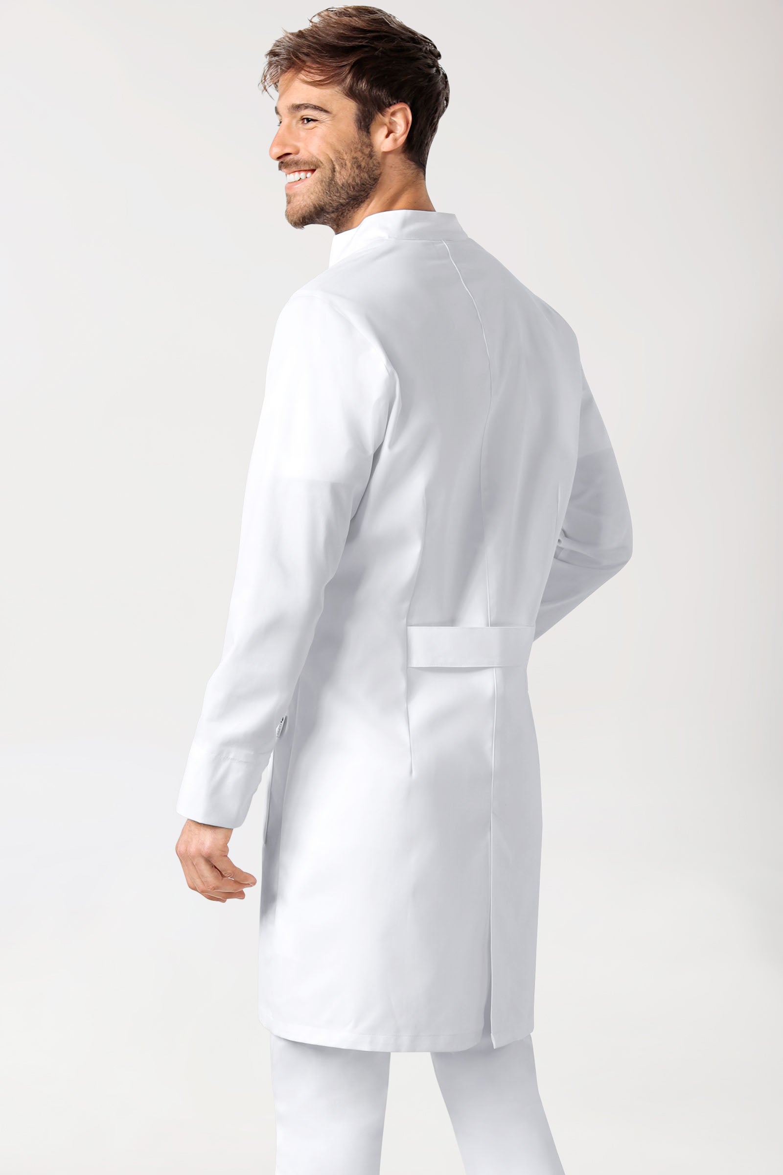 Blouse blanche Homme - Patte de boutons-pression - Col officier blanc
