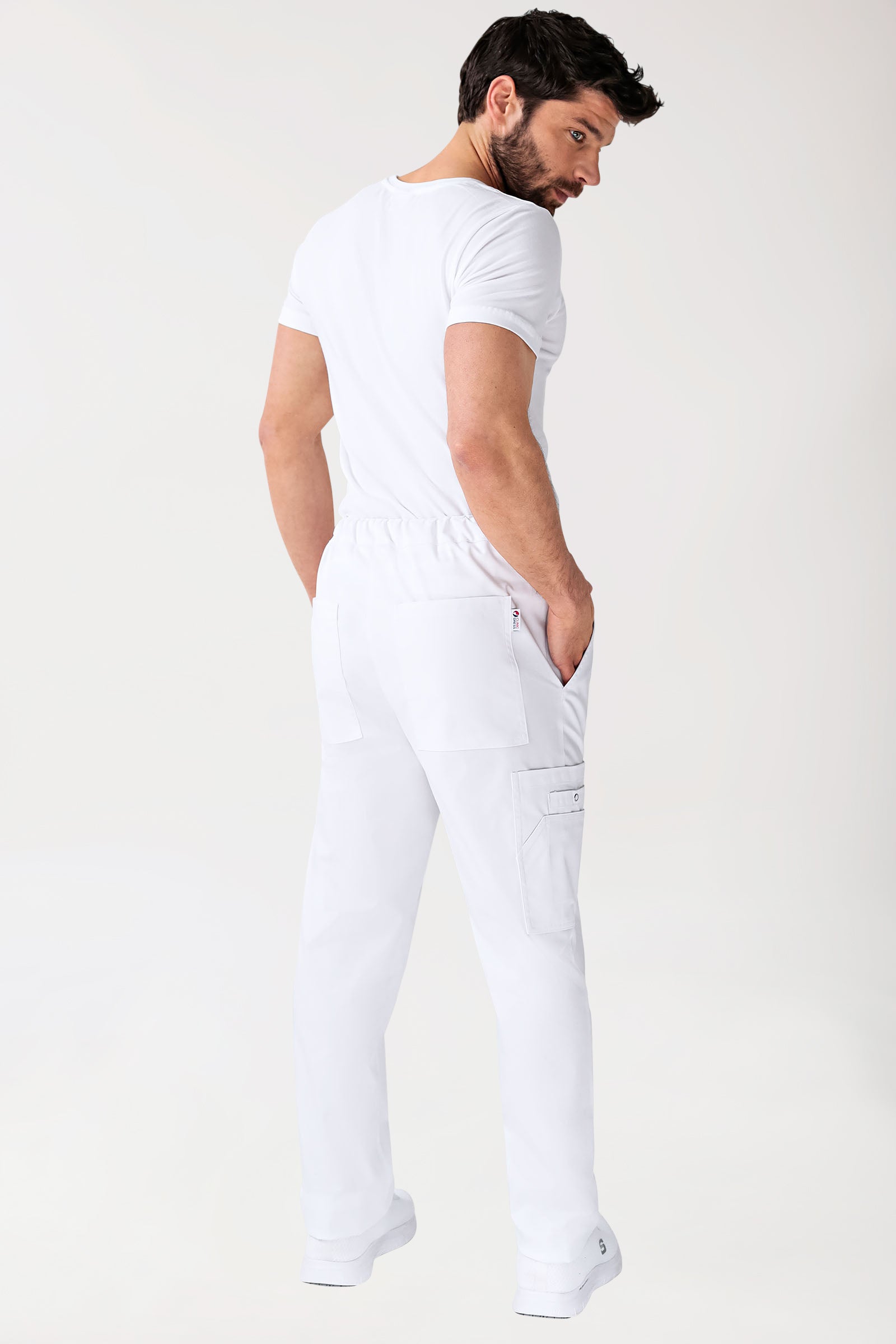 CLINIC STRETCH Pantalon mixte - Poche sur la jambe Taille courte blanc