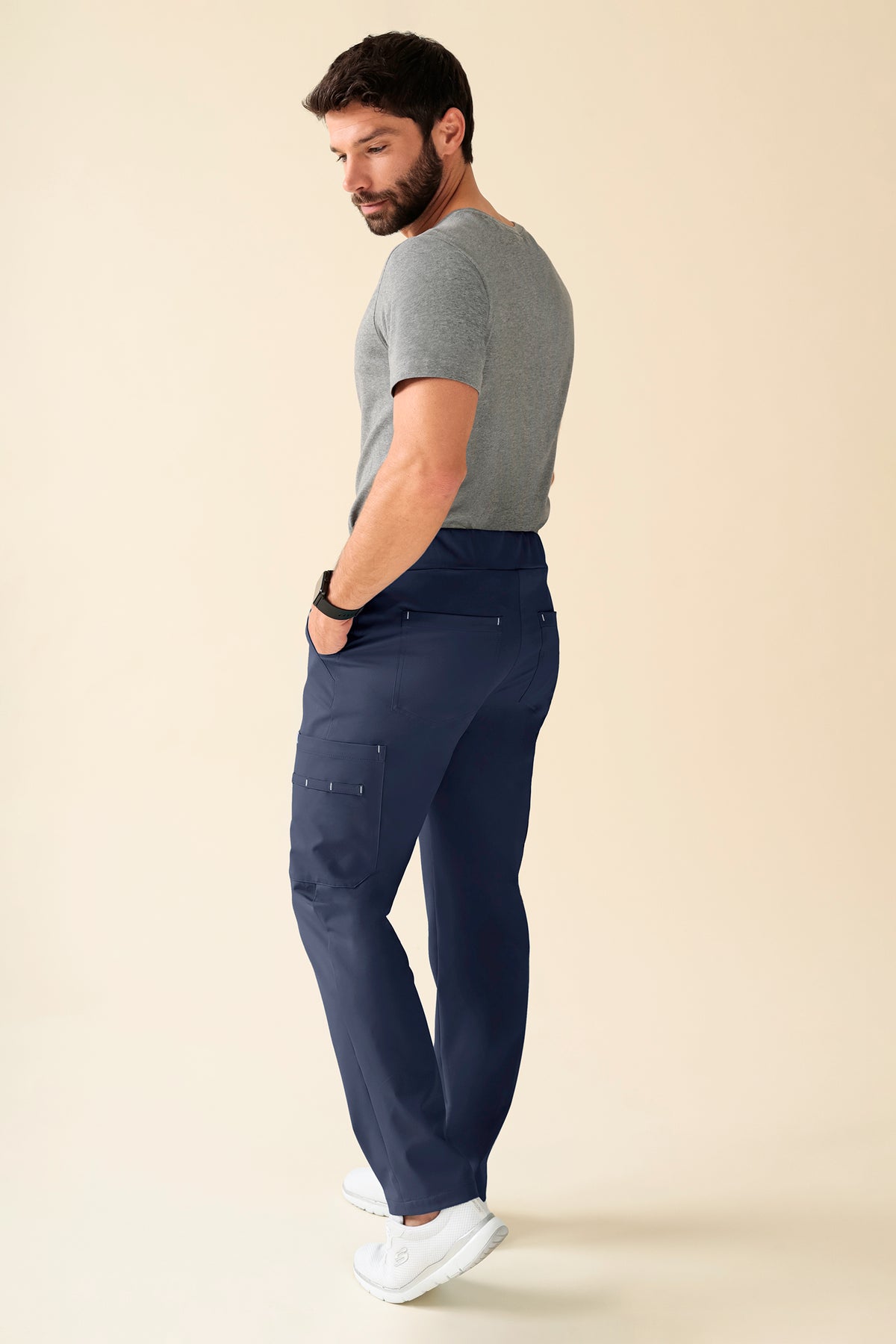 KAERE Pantalon Homme - avec poches cargo Taille courte bleu navy, Vue de dos