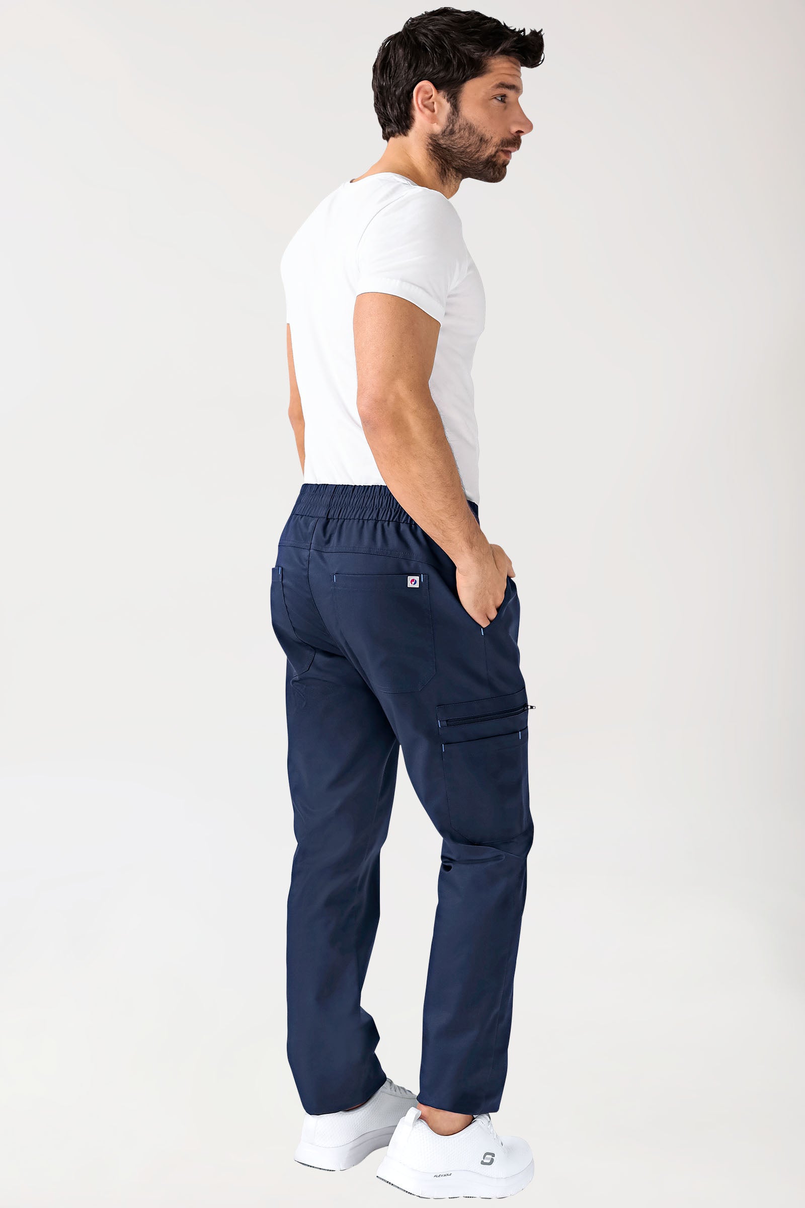 CLINIC STRETCH Pantalon Homme - Bas de jambe droit Taille courte bleu navy/bleu ciel