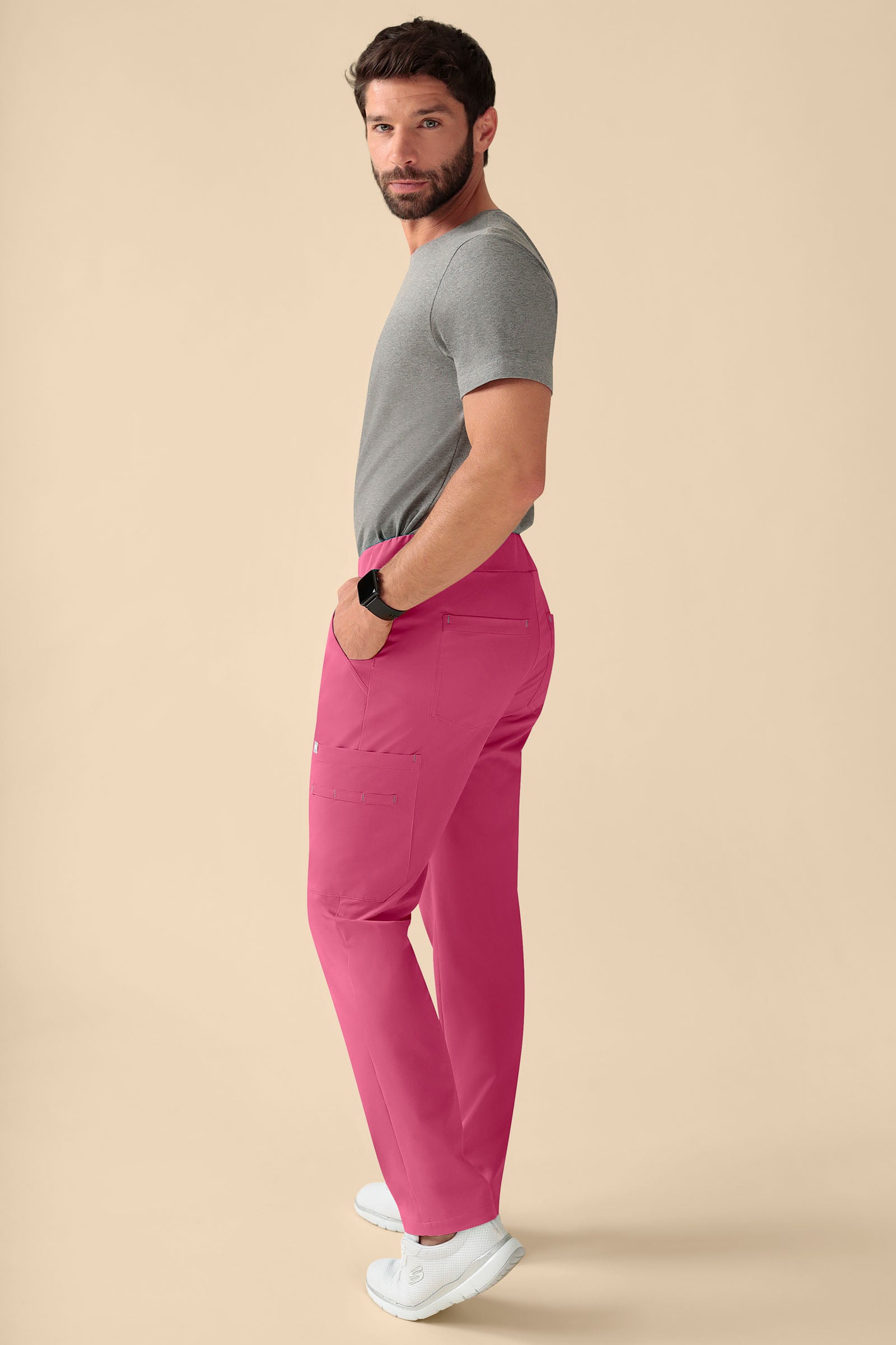 KAERE Pantalon Homme - avec poches cargo Taille courte bois de rose