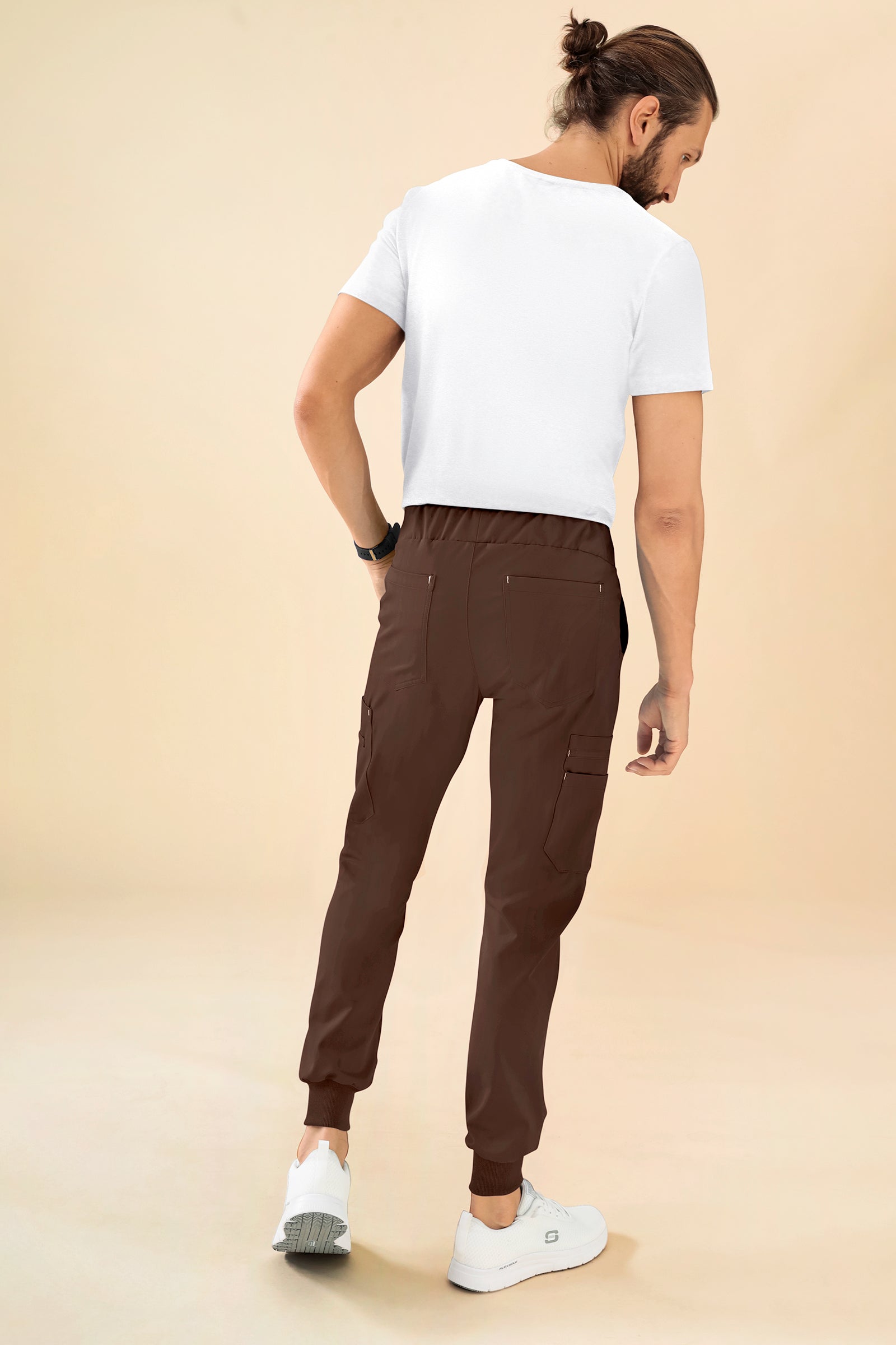 KAERE Pantalon Homme - avec poches cargo et ourlets côtelés coffee
