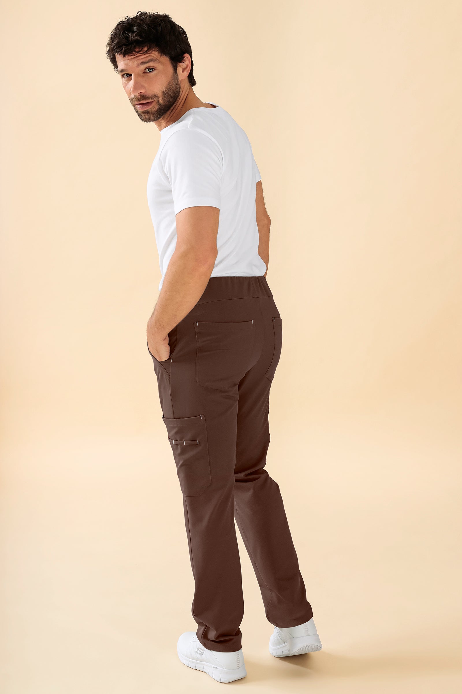 KAERE Pantalon Homme - avec poches cargo Taille courte coffee
