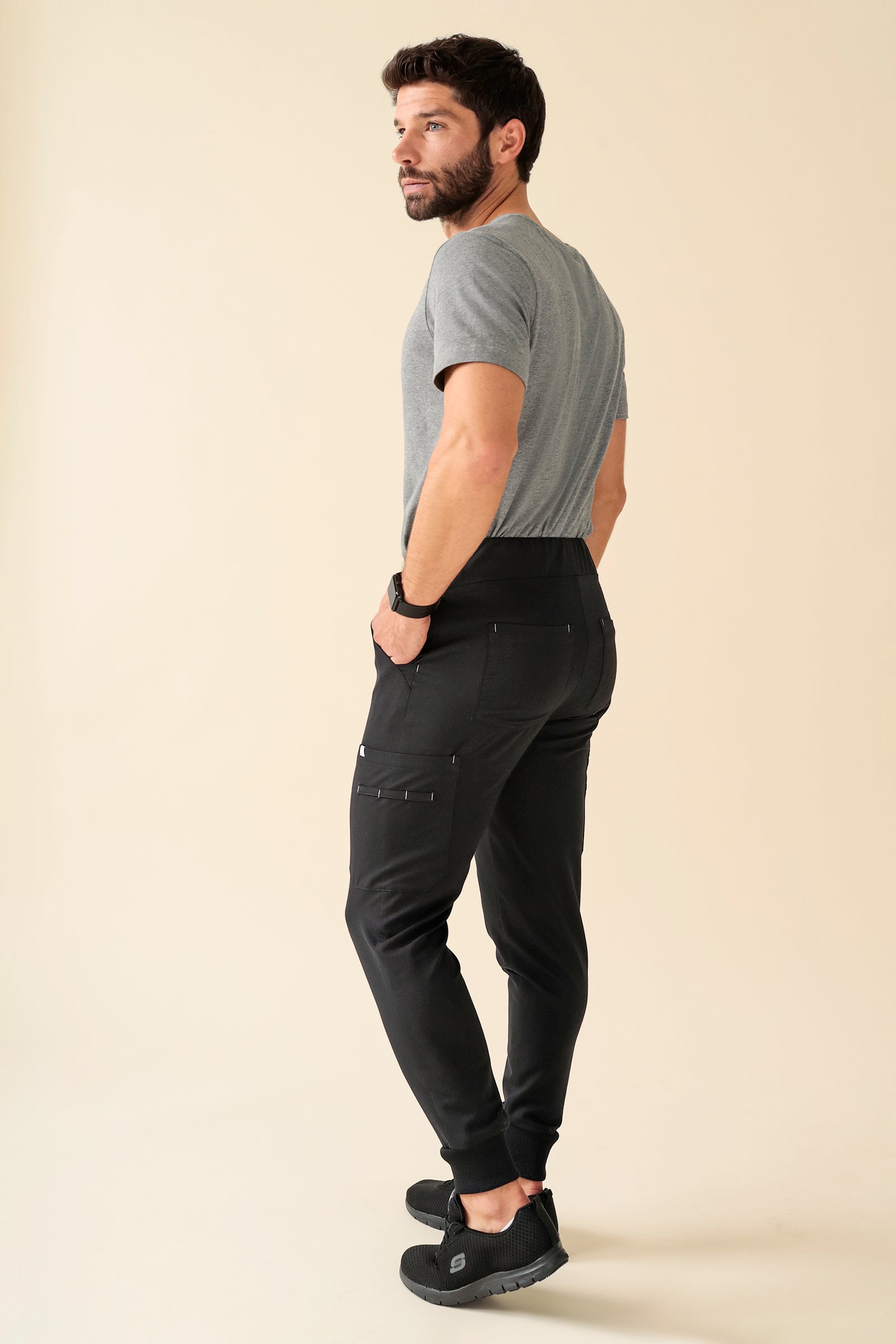 KAERE Pantalon Homme - avec poches cargo et ourlets côtelés Taille courte noir