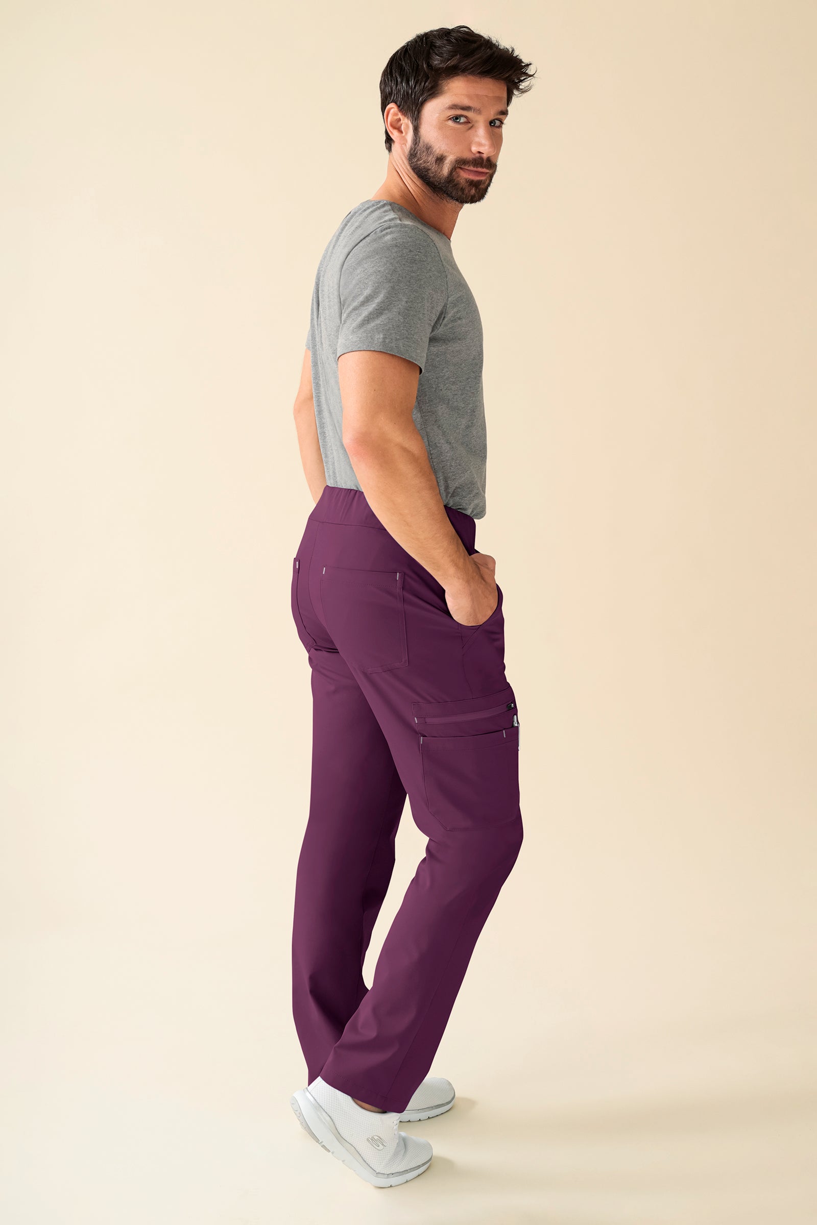 KAERE Pantalon Homme - avec poches cargo Taille courte prune