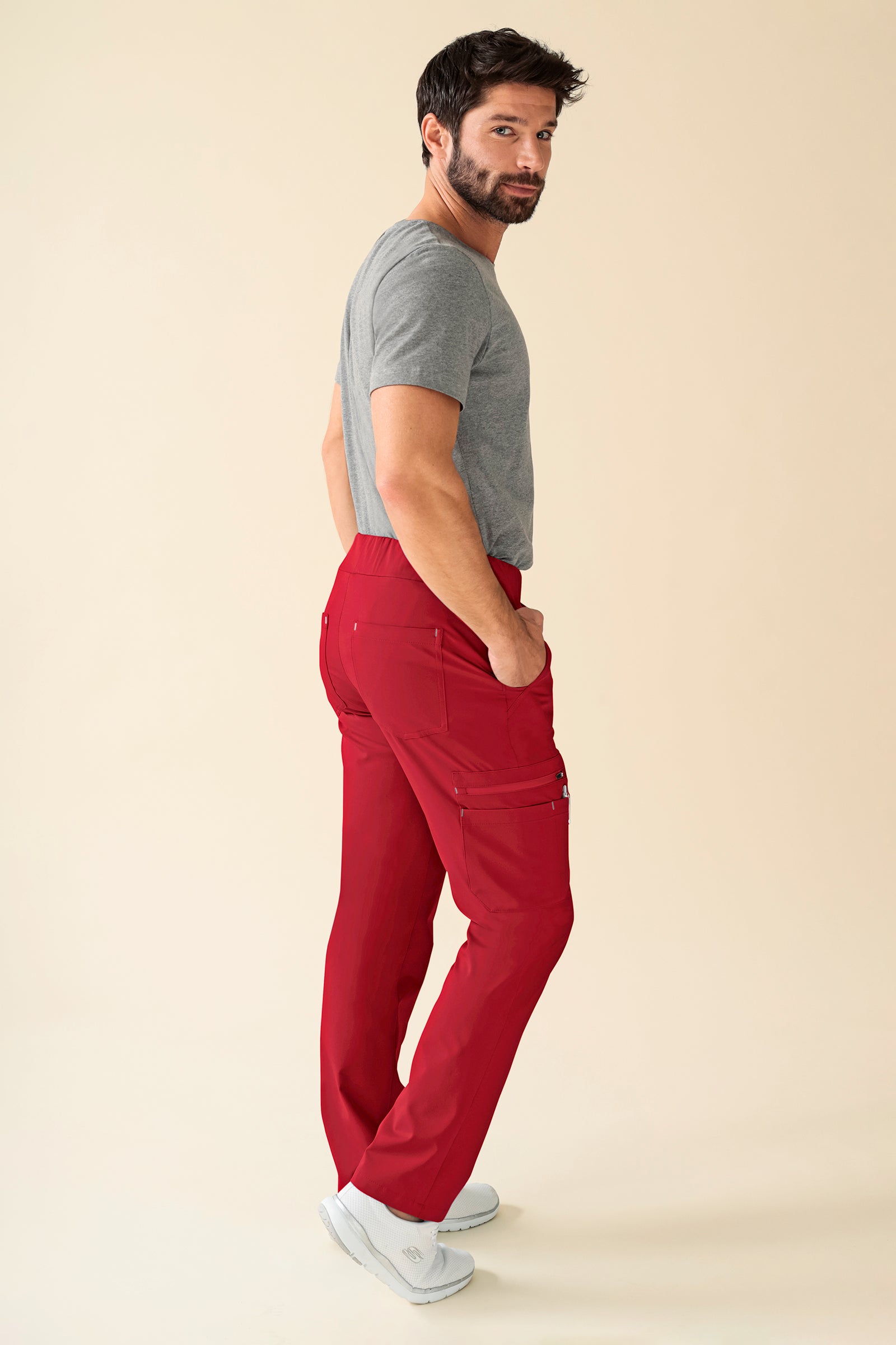 KAERE Pantalon Homme - avec poches cargo Taille courte rouge