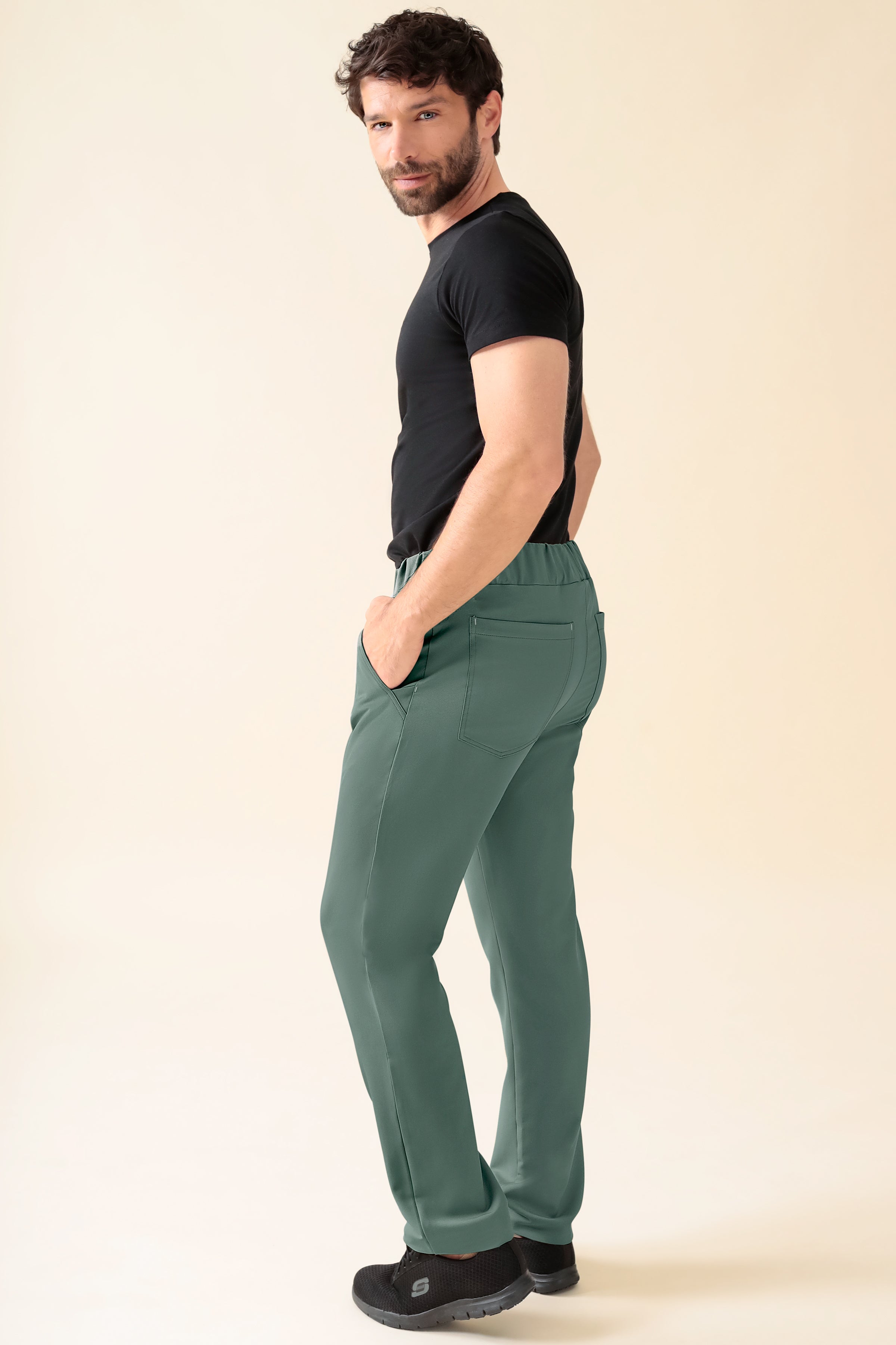 KAERE Pantalon Homme - Taille courte et sans poches cargo vert foncé