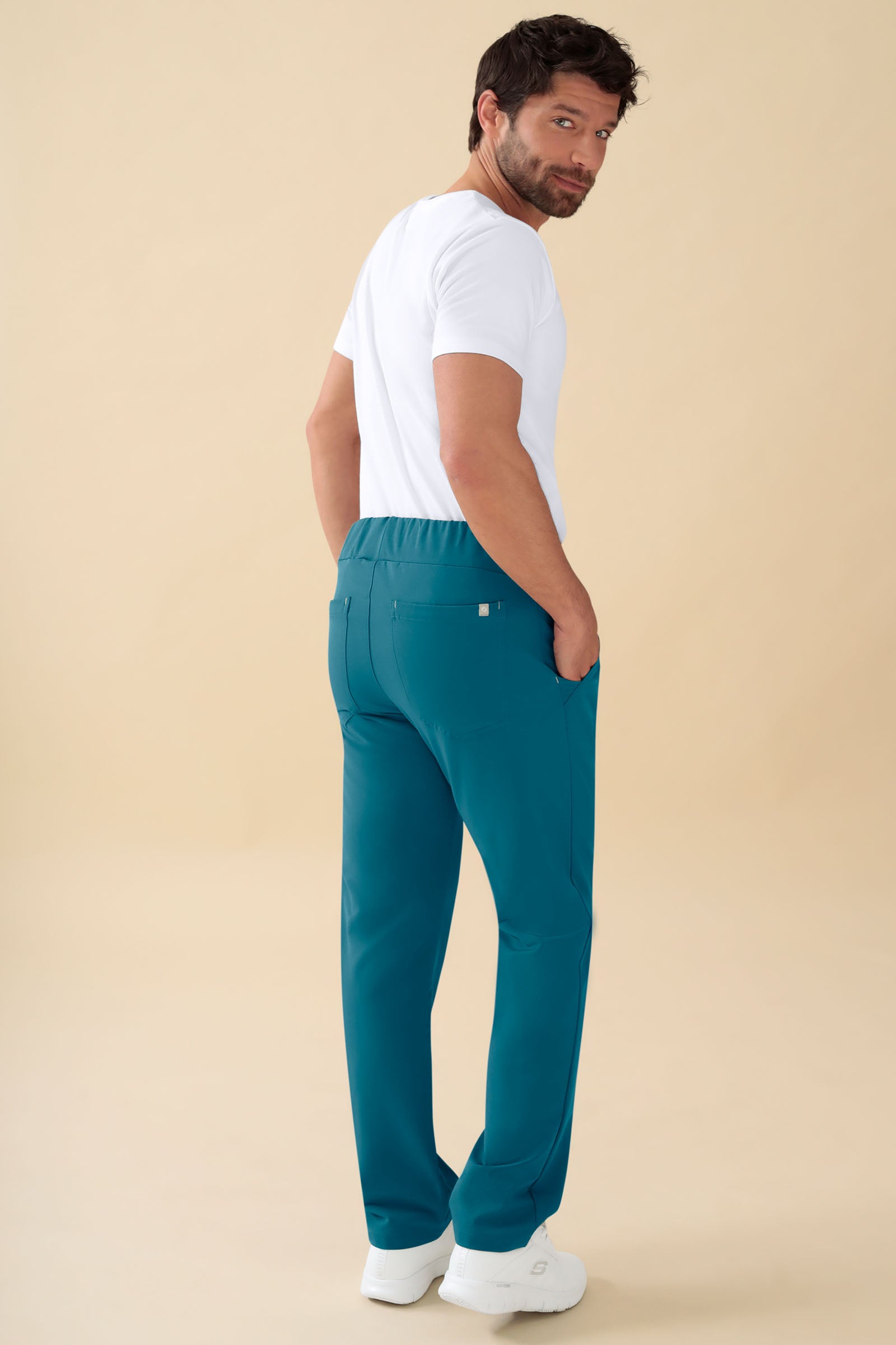 KAERE Pantalon Homme - Taille courte et sans poches cargo pétrole