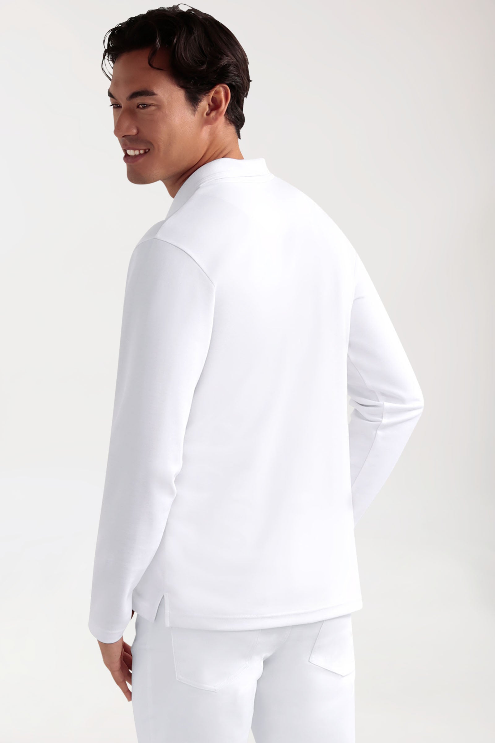COMFY FLEX Homme, manche longue, maille piquée stretch – Col polo blanc