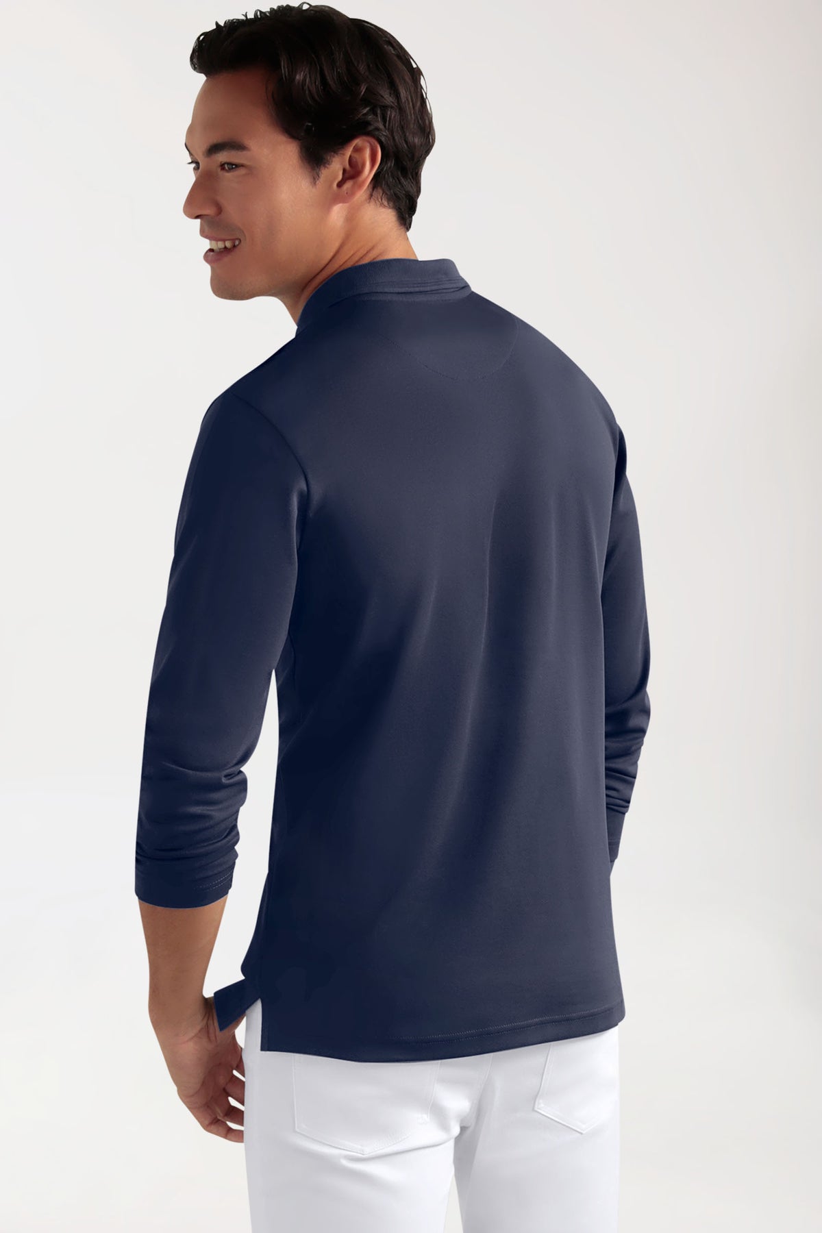 COMFY FLEX Homme, manche longue, maille piquée stretch – Col polo navy