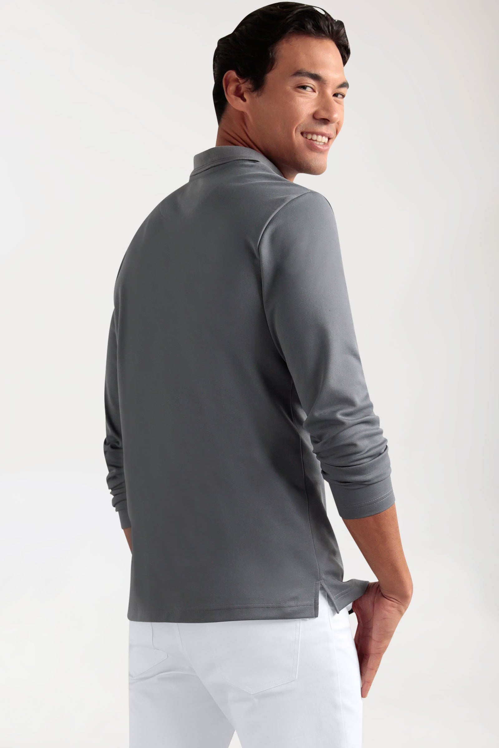 COMFY FLEX Homme, manche longue, maille piquée stretch – Col polo galet, Vue de dos