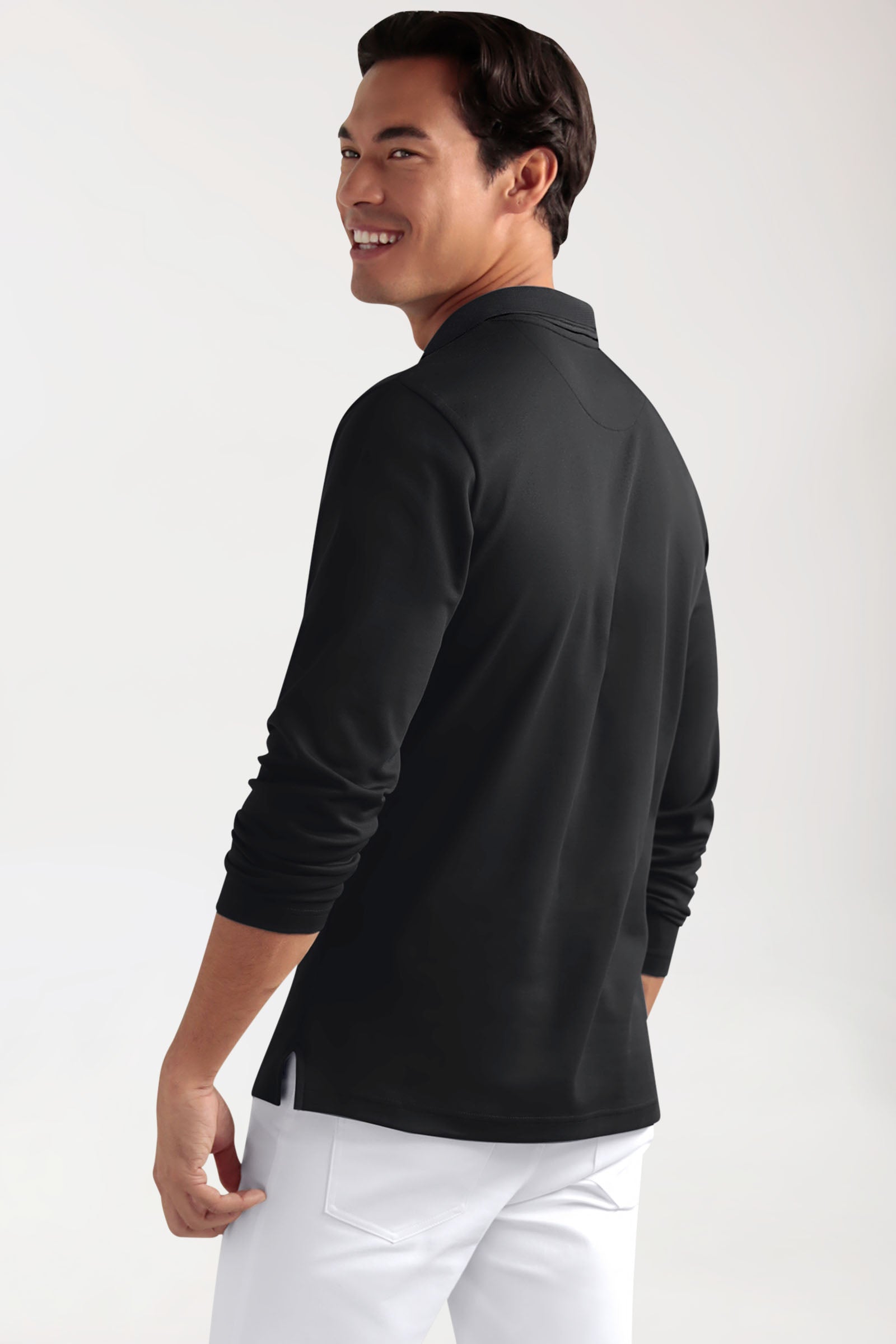 COMFY FLEX Homme, manche longue, maille piquée stretch – Col polo noir