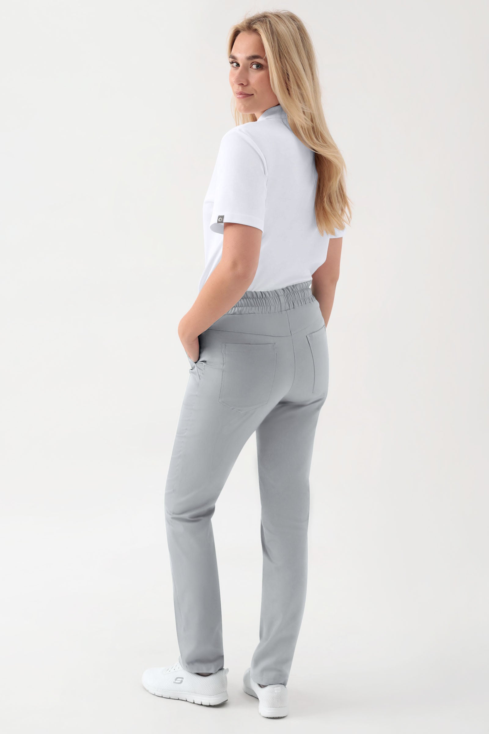 GREEN Pantalon Stretch mixte - Ceinture élastiquée gris perle