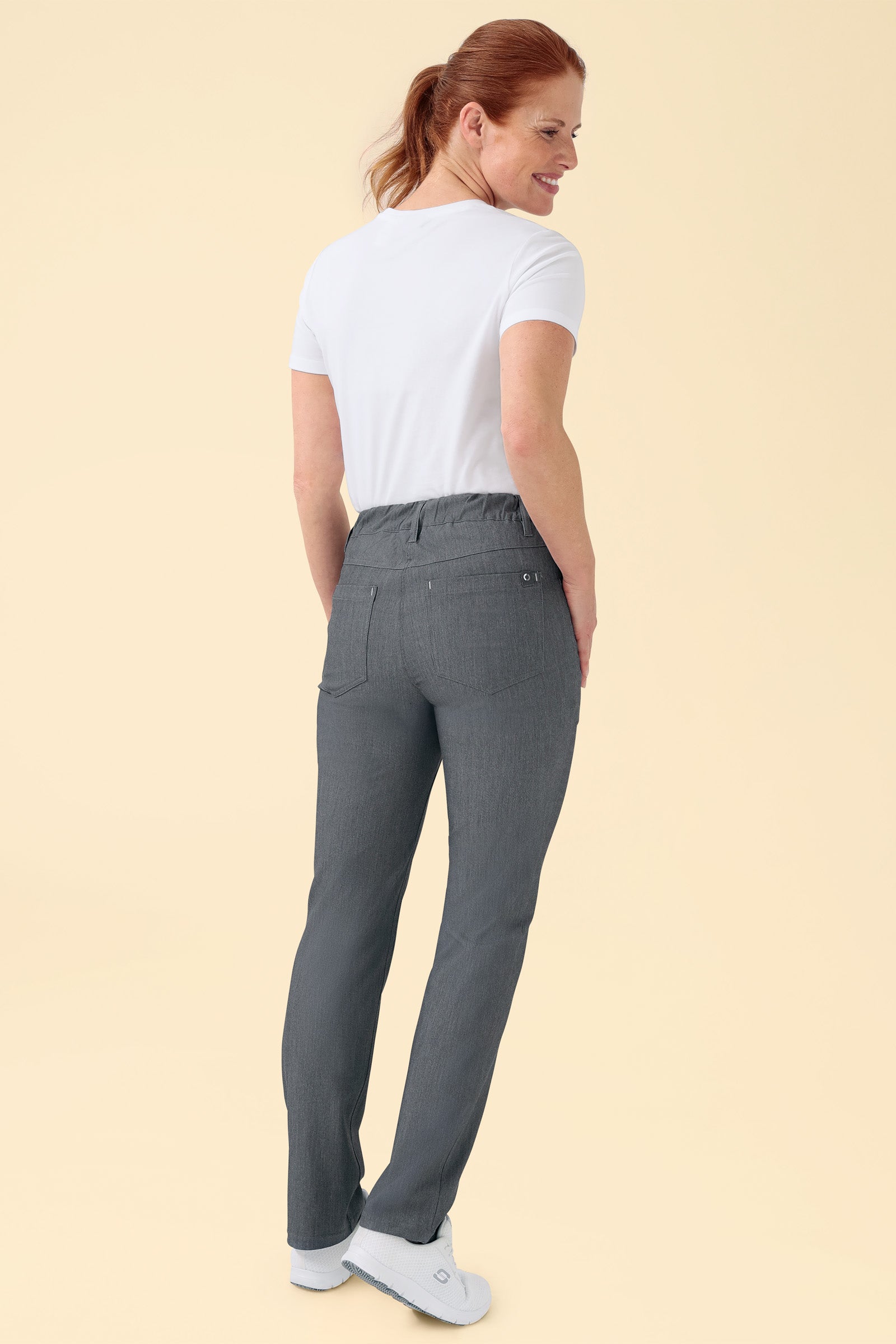 KAERE Pantalon Femme - 5 poches gris chiné