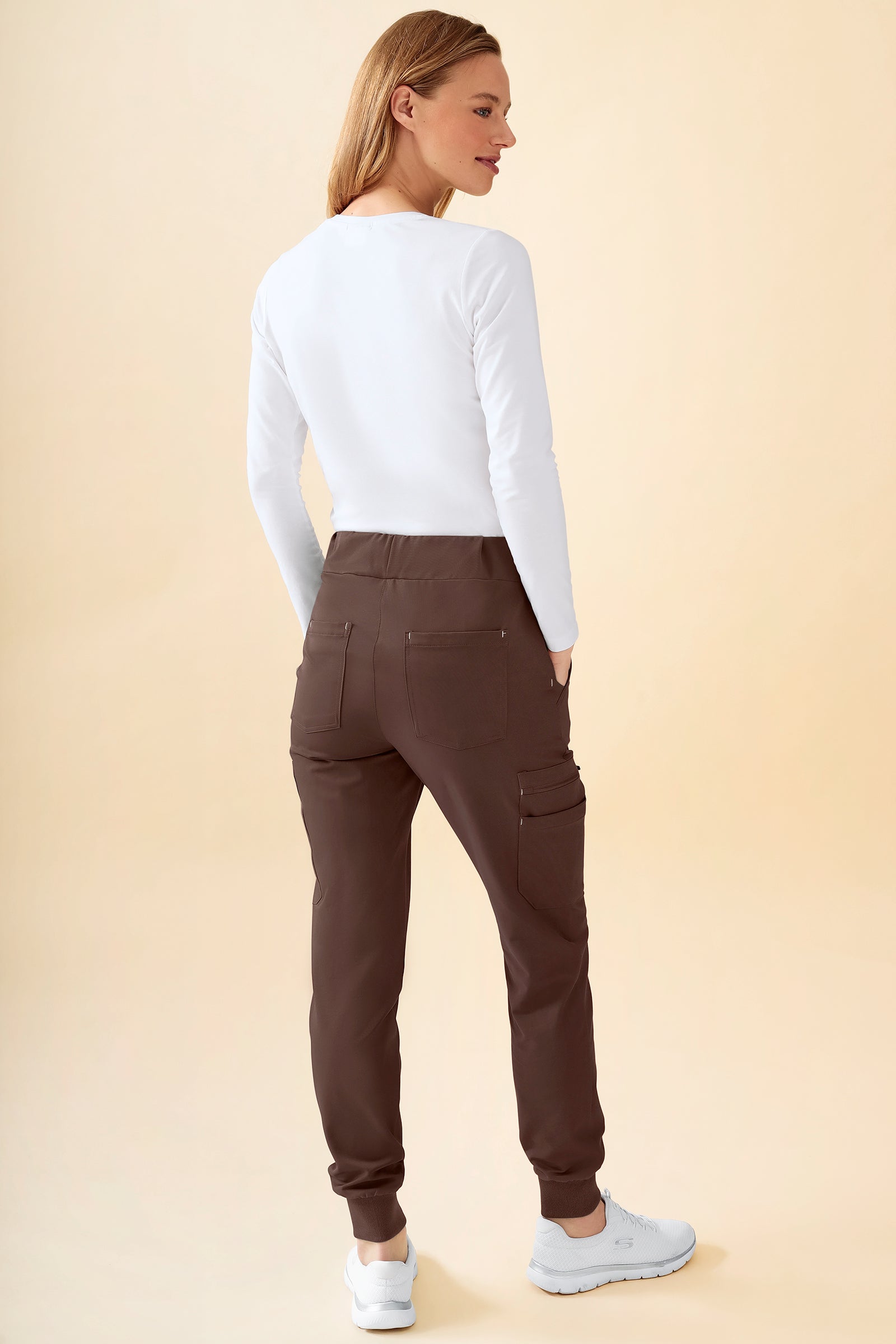 KAERE Pantalon Femme - avec poches cargo et ourlets côtelés coffee