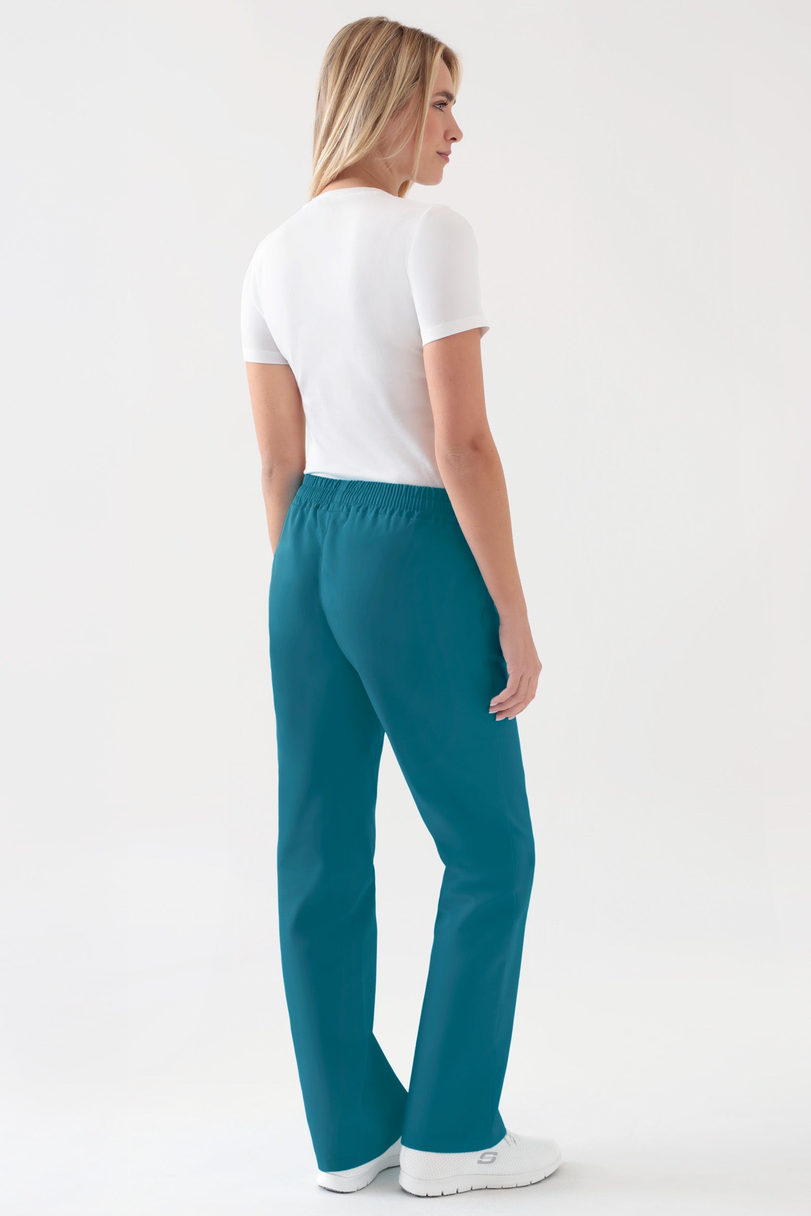 JUST STRONG Pantalon Femme - Ceinture élastiquée vert pétrole, Vue de dos