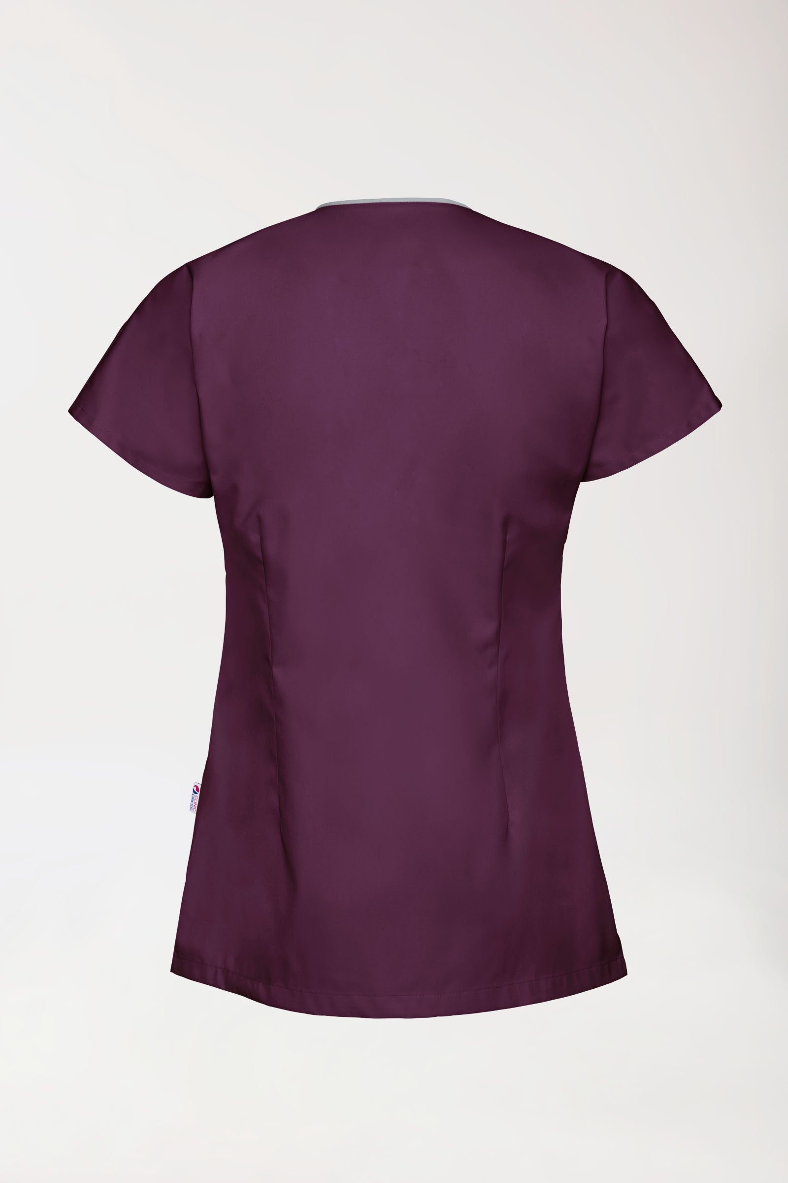 Blouse Beauté Femme - Patte pressions asymétrique prune/gris, Vue de dos