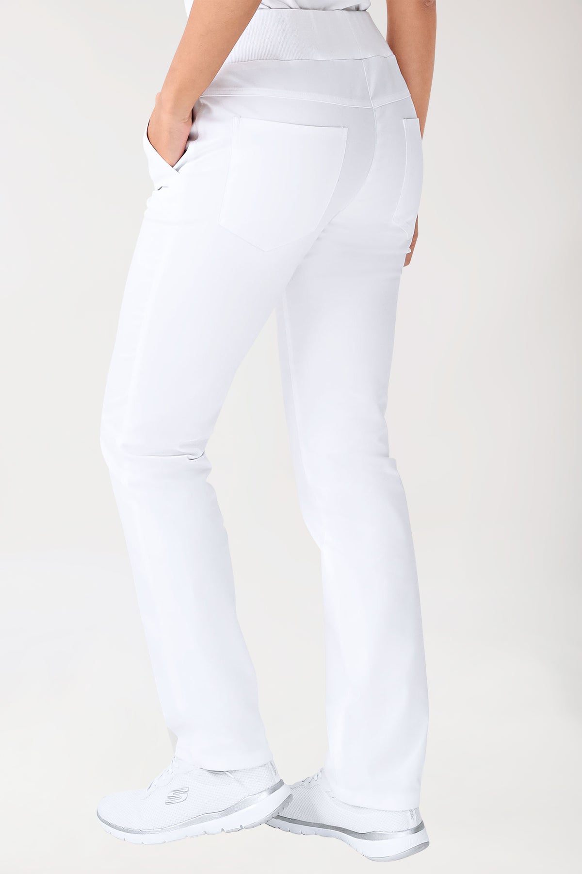 Pantalon Stretch Femme - Poches côtés - Ceinture en maille blanc