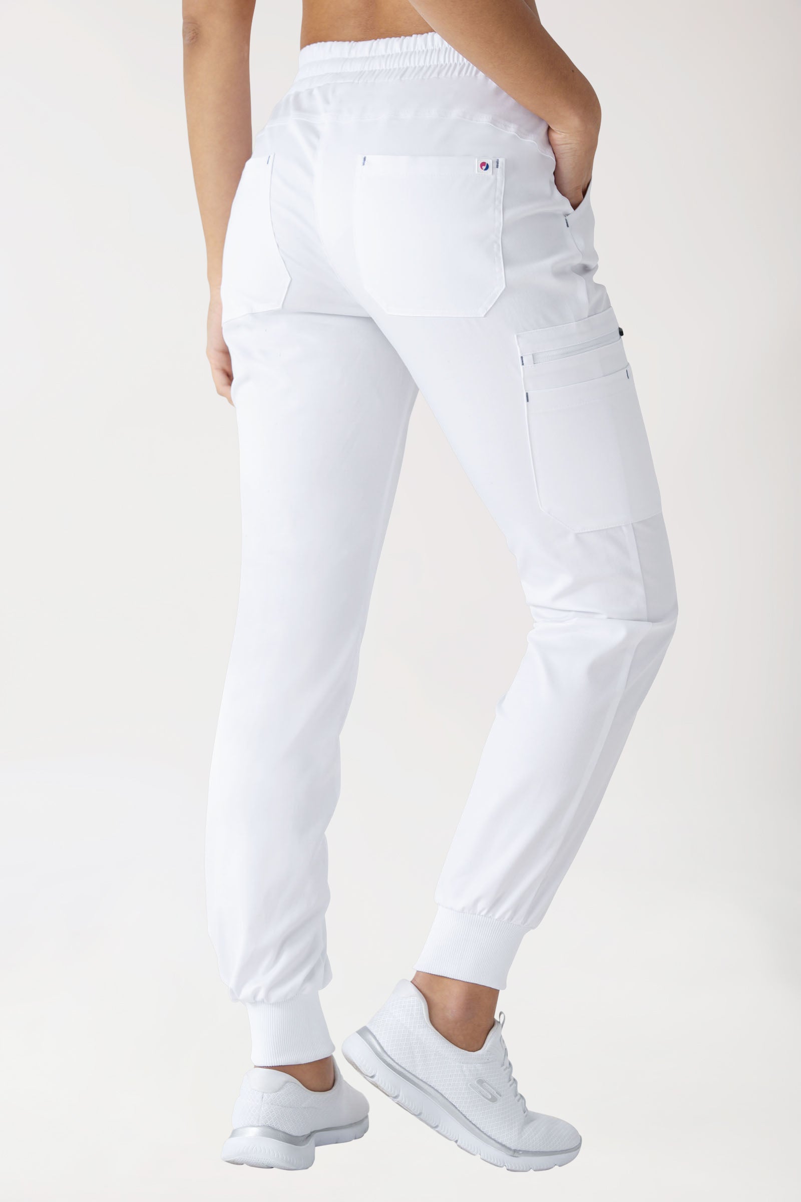 CLINIC STRETCH Pantalon Femme - Ceinture en maille blanc/gris