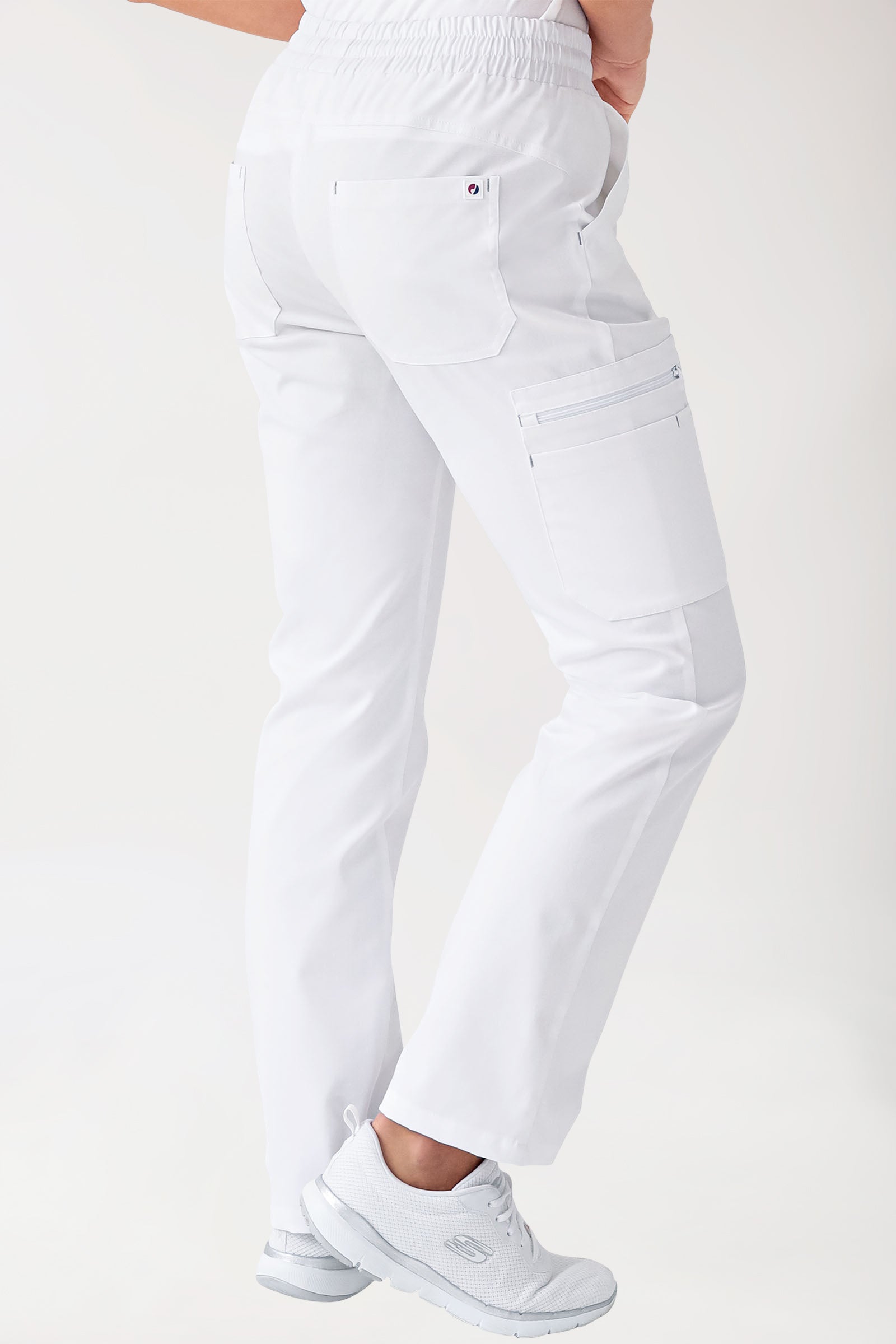 CLINIC STRETCH Pantalon Femme - Taille courte blanc/gris