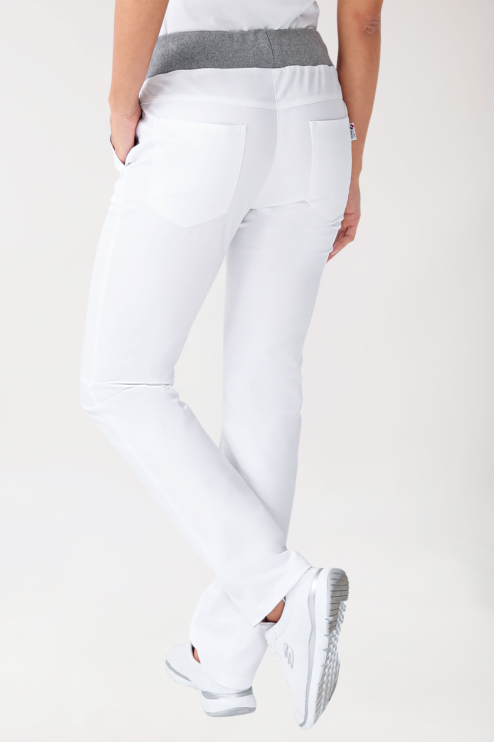 Pantalon Stretch Femme - Ceinture en maille blanc/gris chiné