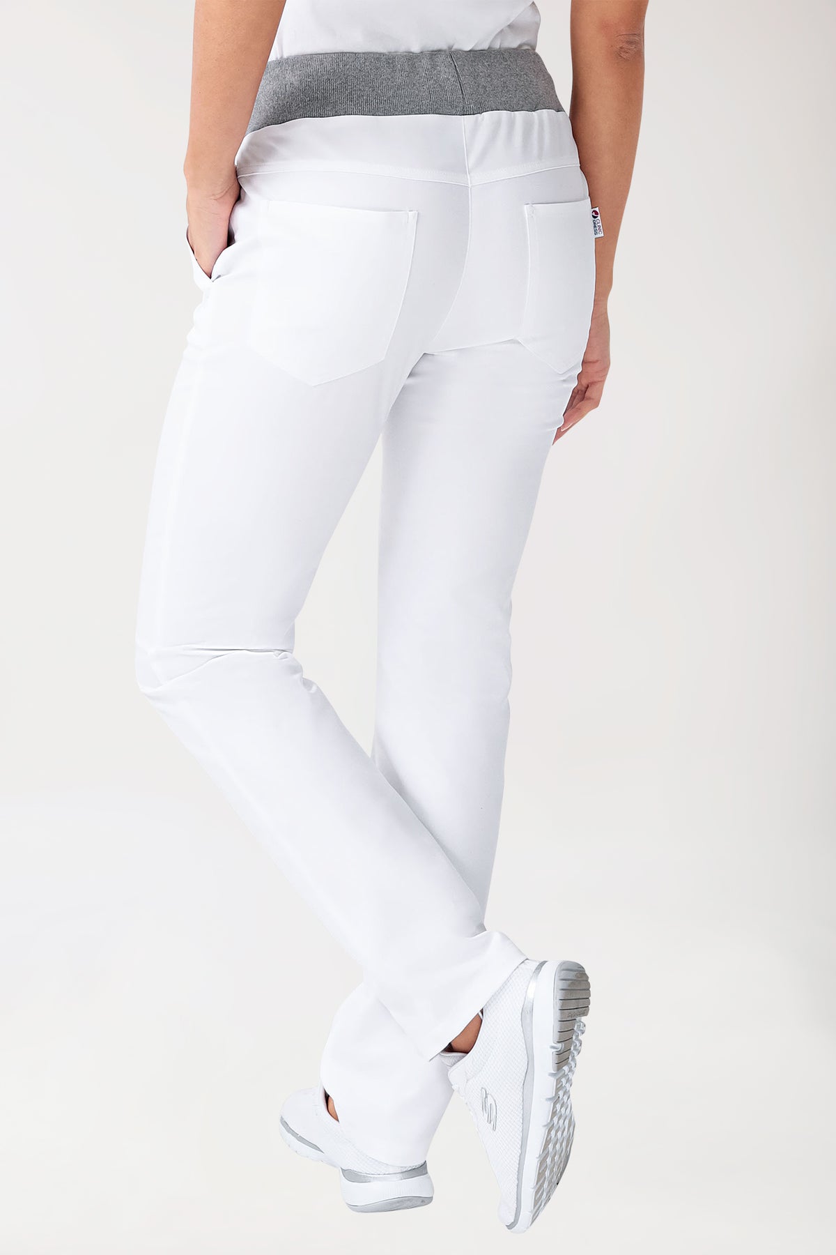 Pantalon Stretch Femme - Ceinture en maille blanc/gris chiné