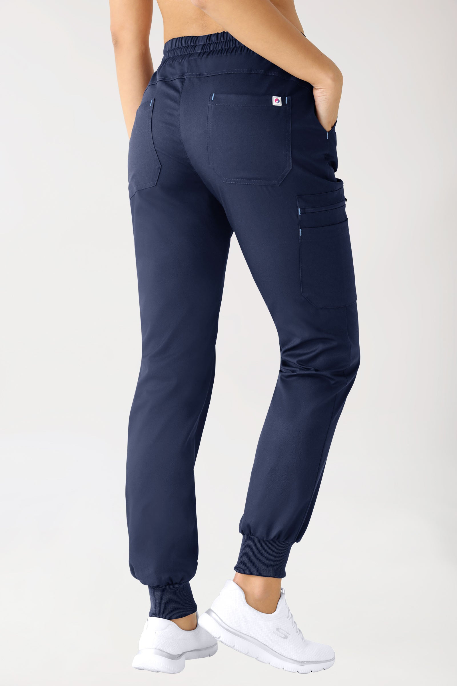 CLINIC STRETCH Pantalon Femme - Ceinture en maille bleu navy/bleu ciel, Vue de dos