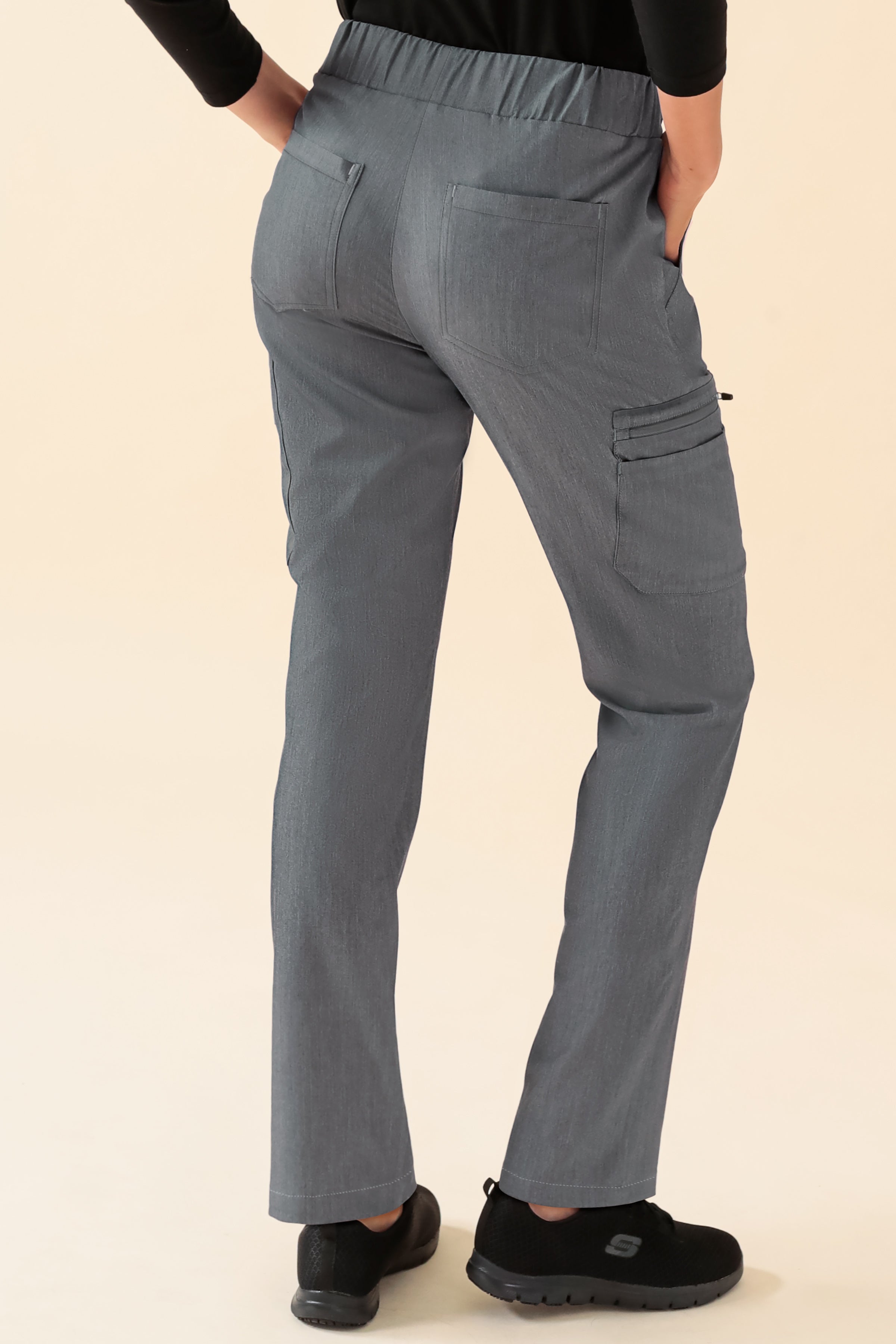 KAERE Pantalon Femme - avec poches cargo gris chiné, Vue de dos