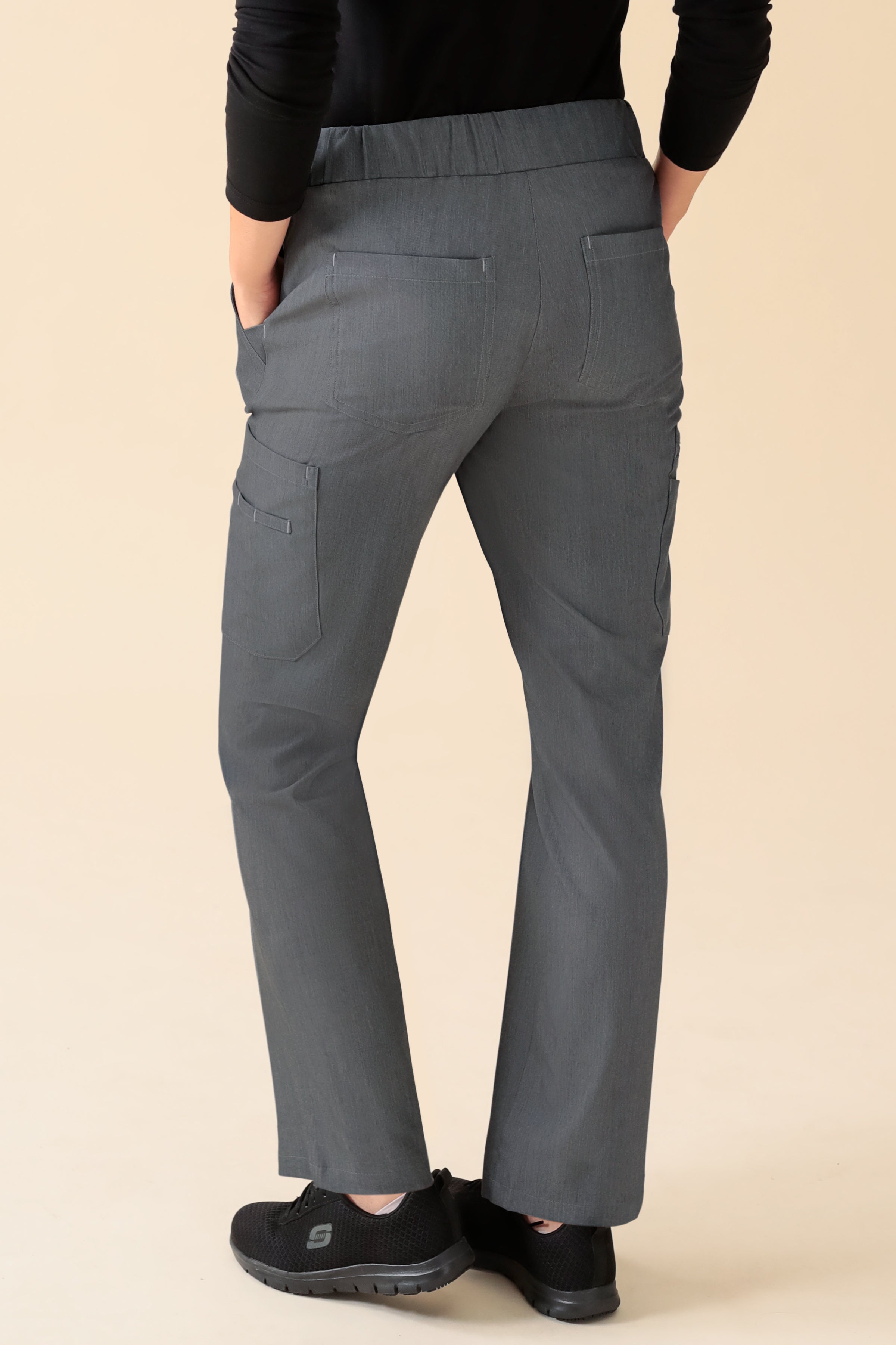 KAERE Pantalon Femme - avec poches cargo Taille courte gris chiné