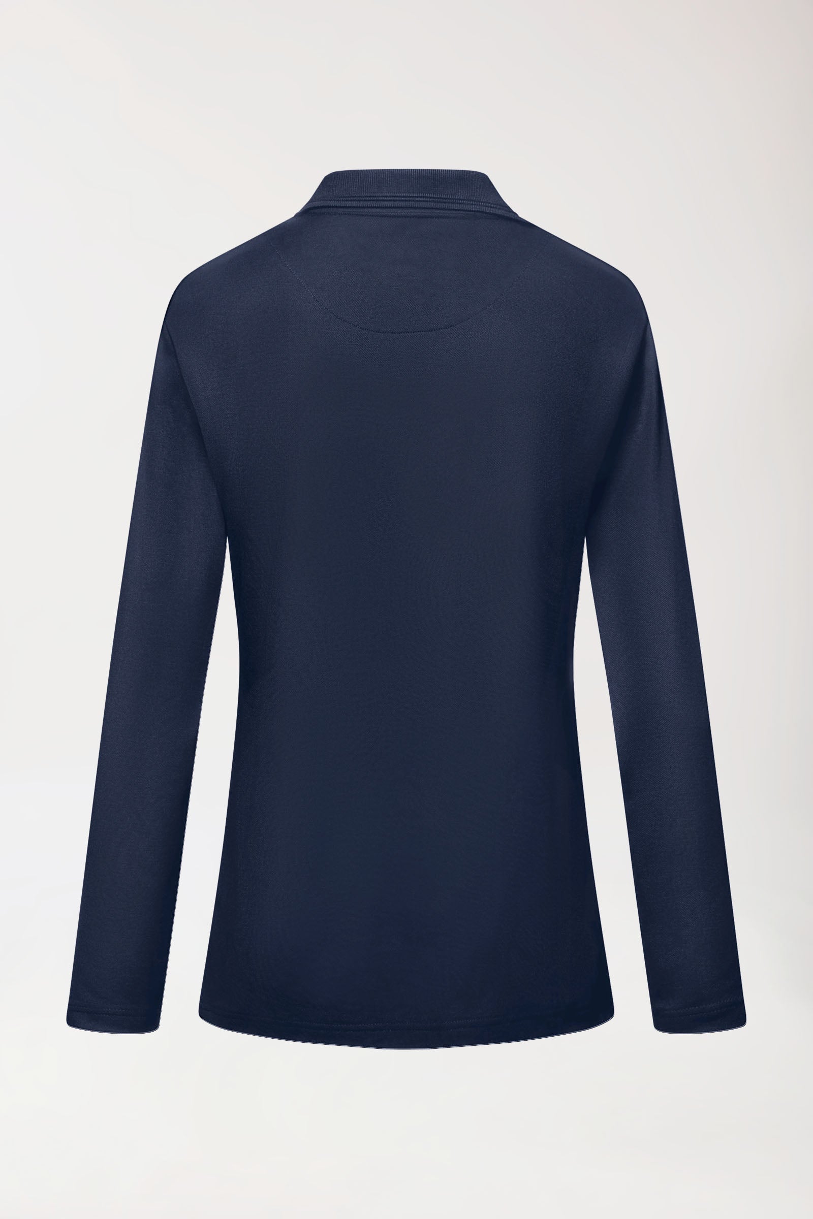 COMFY FLEX Femme, manche longue, maille piquée stretch – Col polo navy, Vue de dos