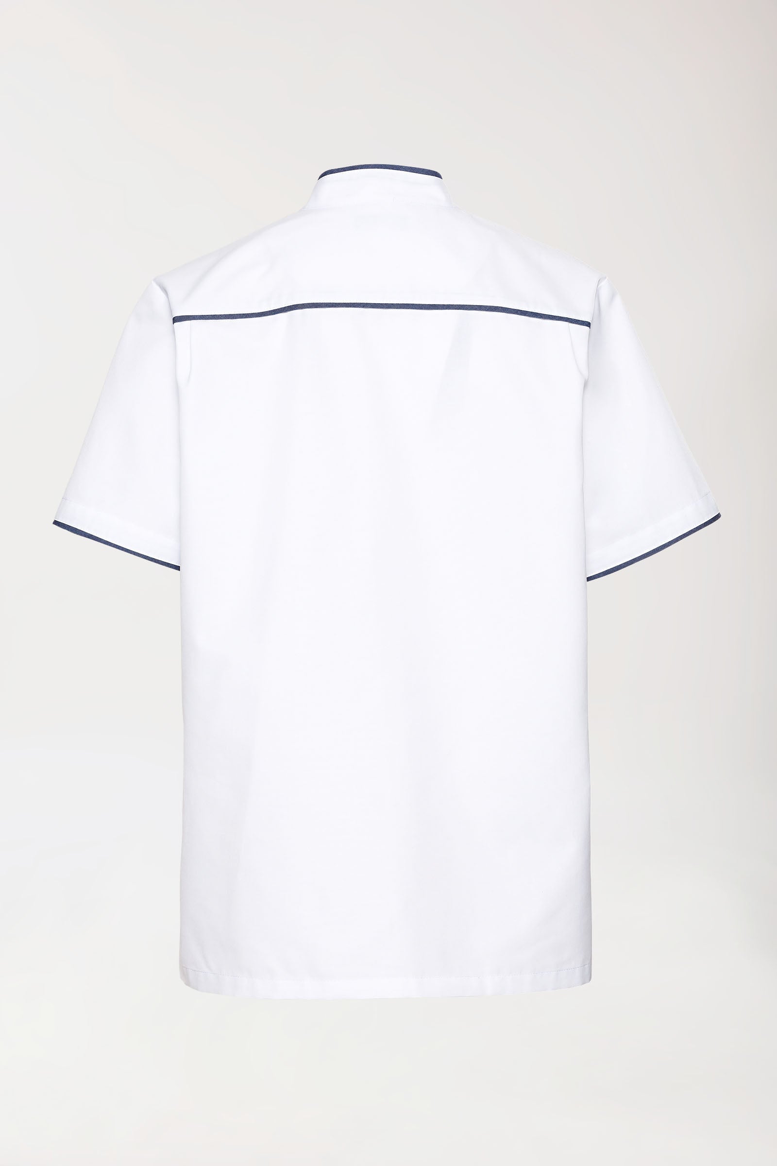 Blouse Beauté Homme - Boutonnée blanc/bleu jean, Vue de dos