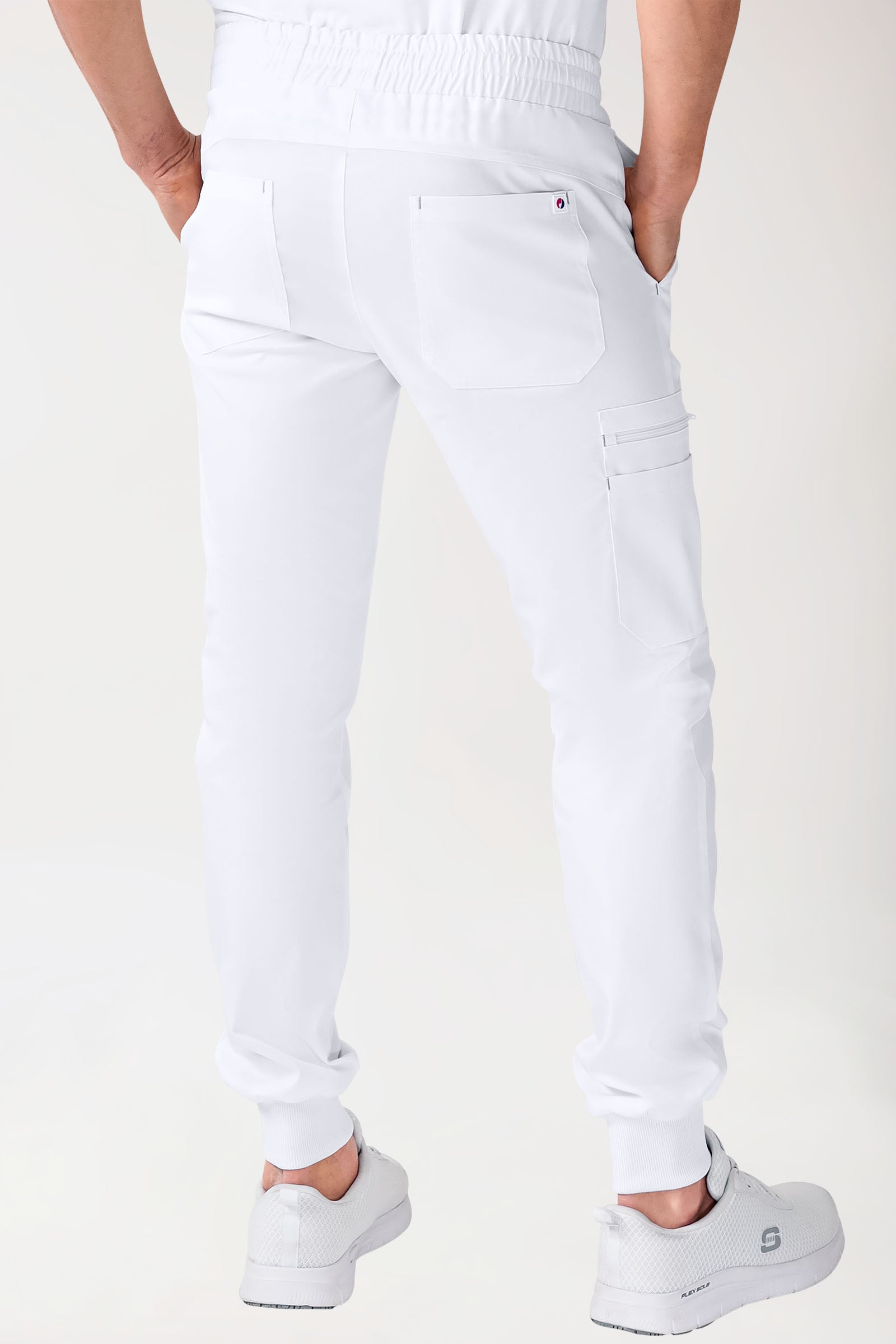 CLINIC STRETCH Pantalon Homme - ourlets côtelés blanc/gris