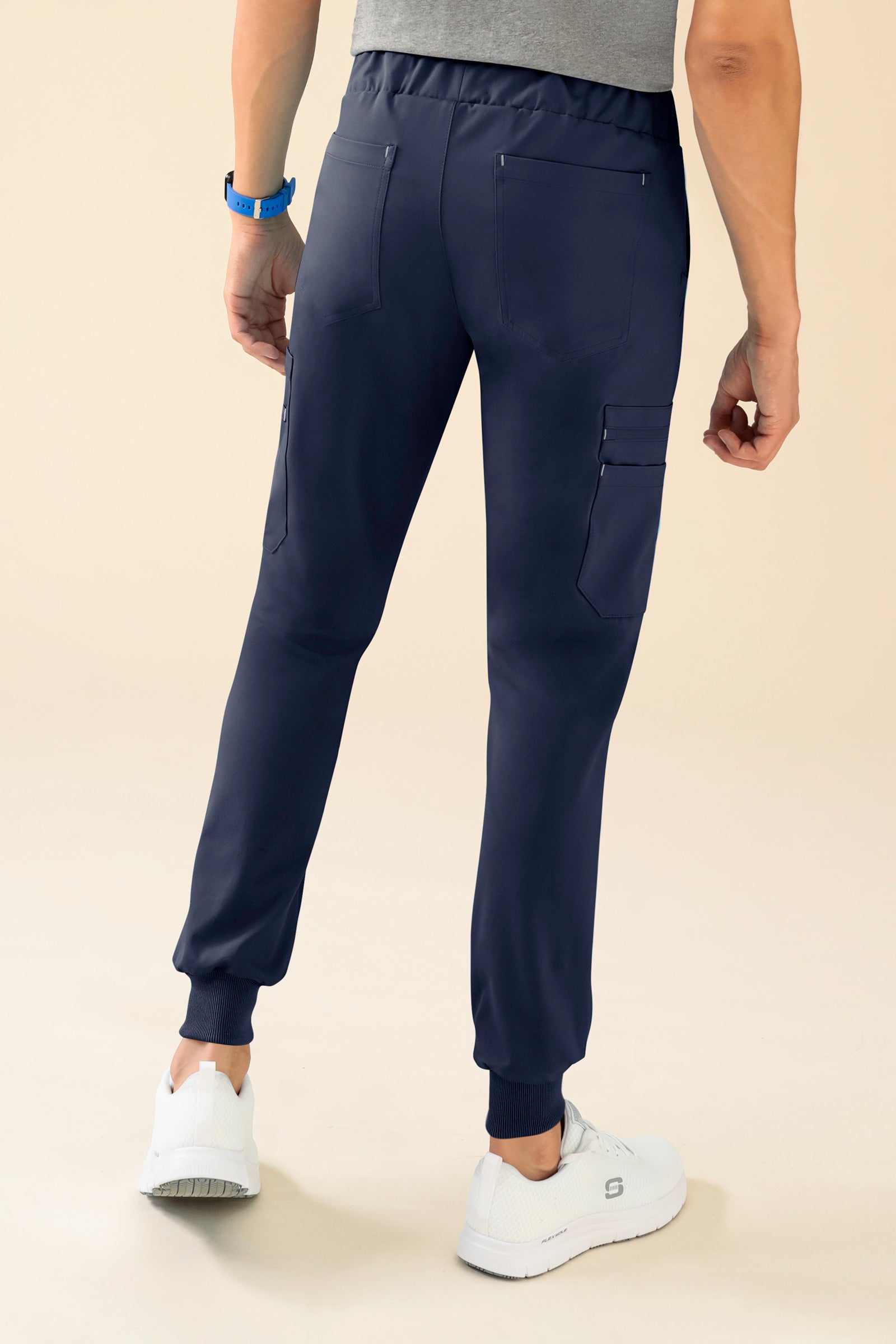 KAERE Pantalon Homme - avec poches cargo et ourlets côtelés bleu navy