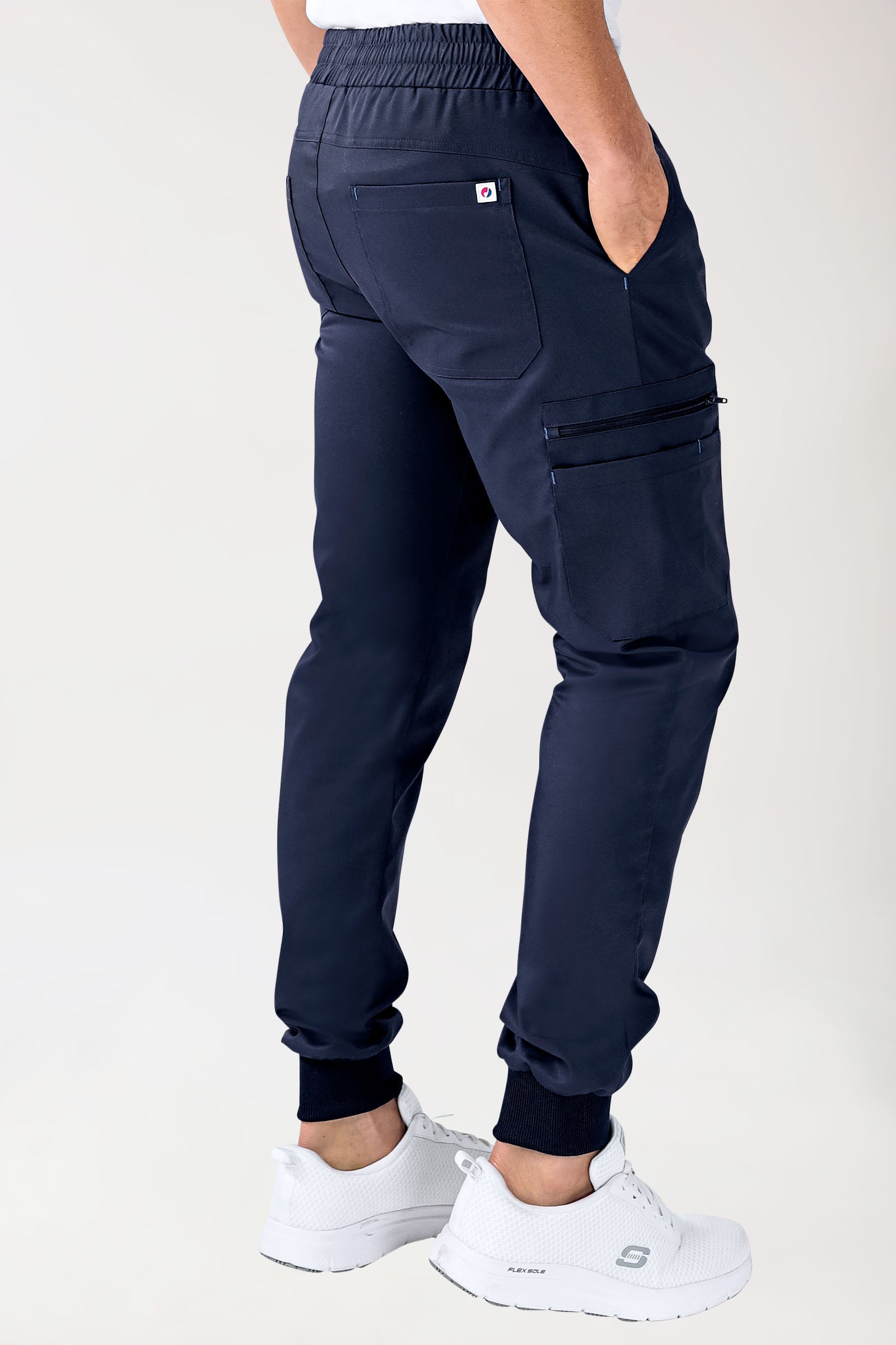 CLINIC STRETCH Pantalon Homme - ourlets côtelés bleu navy/bleu ciel, Vue de dos