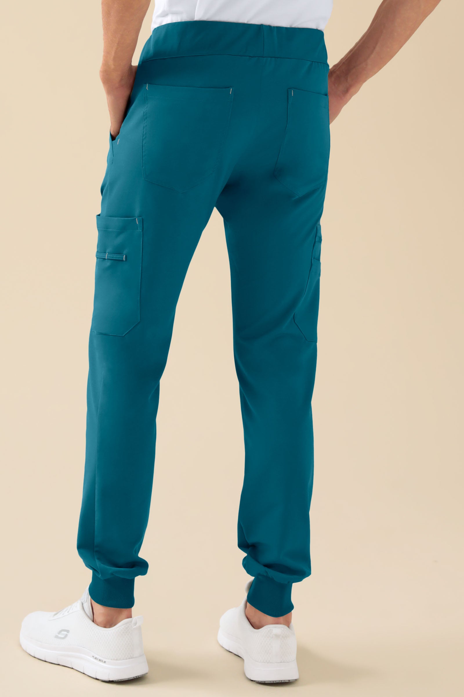 KAERE Pantalon Homme - avec poches cargo et ourlets côtelés pétrole