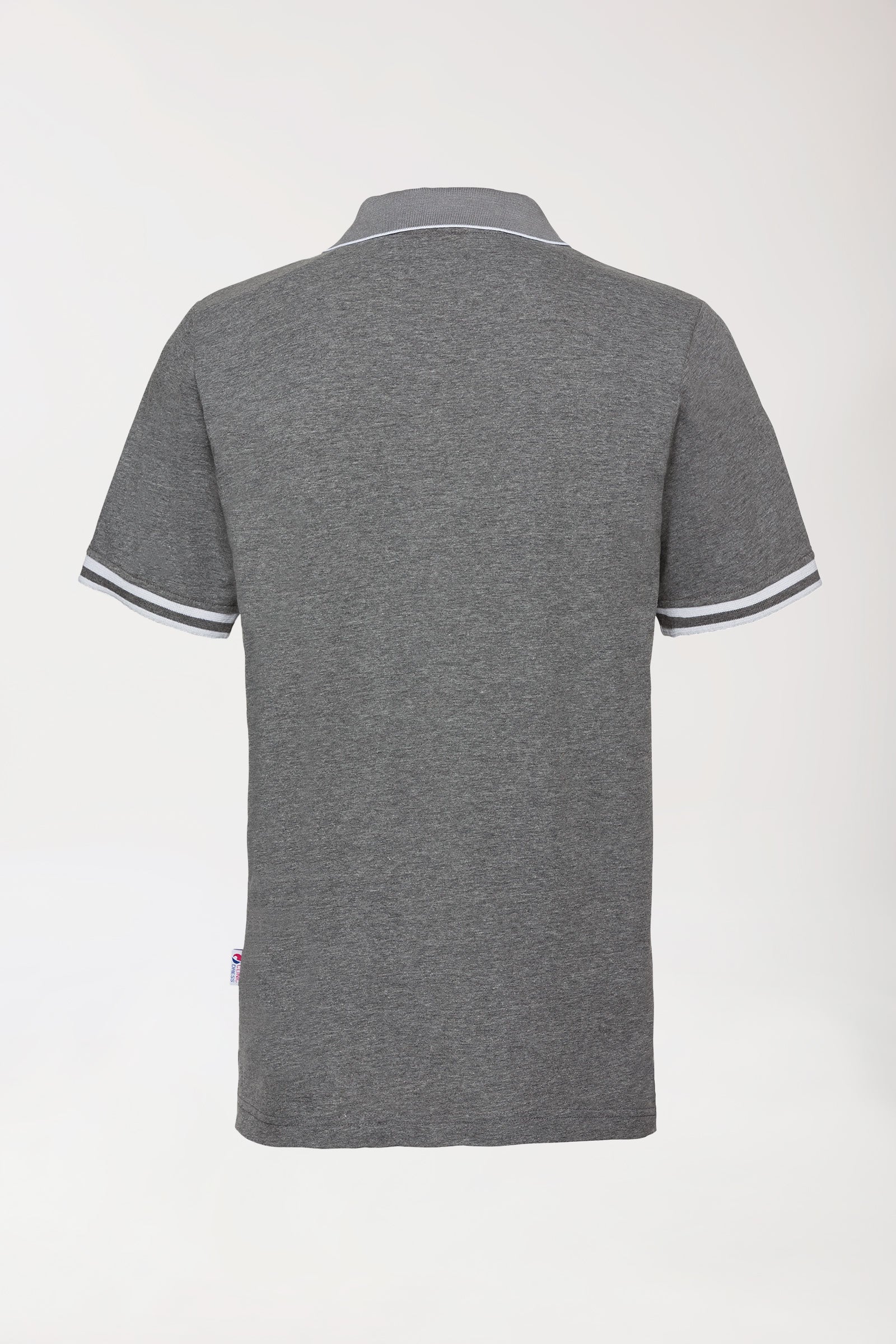 T-shirt Stretch Homme - Col polo - Patte de boutonnage contrastante - gris chiné foncé/blanc