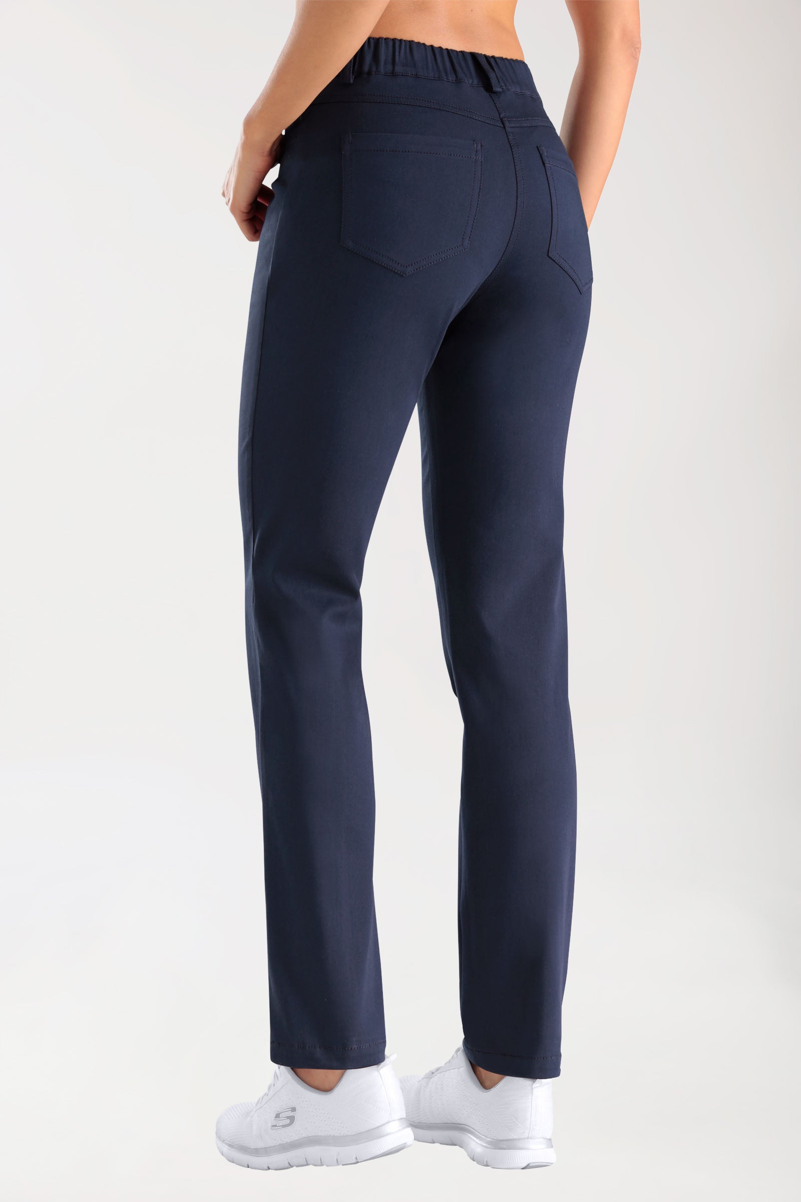 Pantalon 5 poches Femme Stretch - Jambe droite navy, Vue de dos