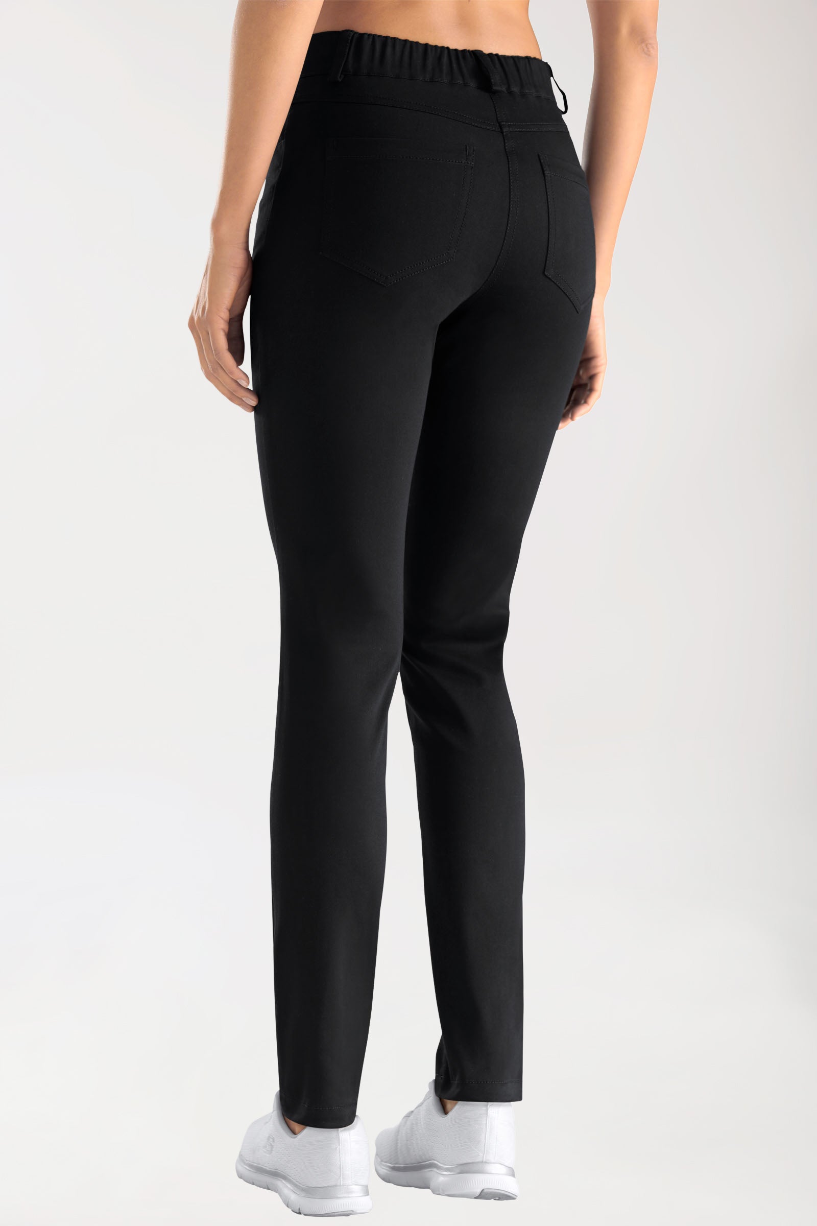 Pantalon 5 poches Femme Stretch - Jambe fine noir, Vue de dos