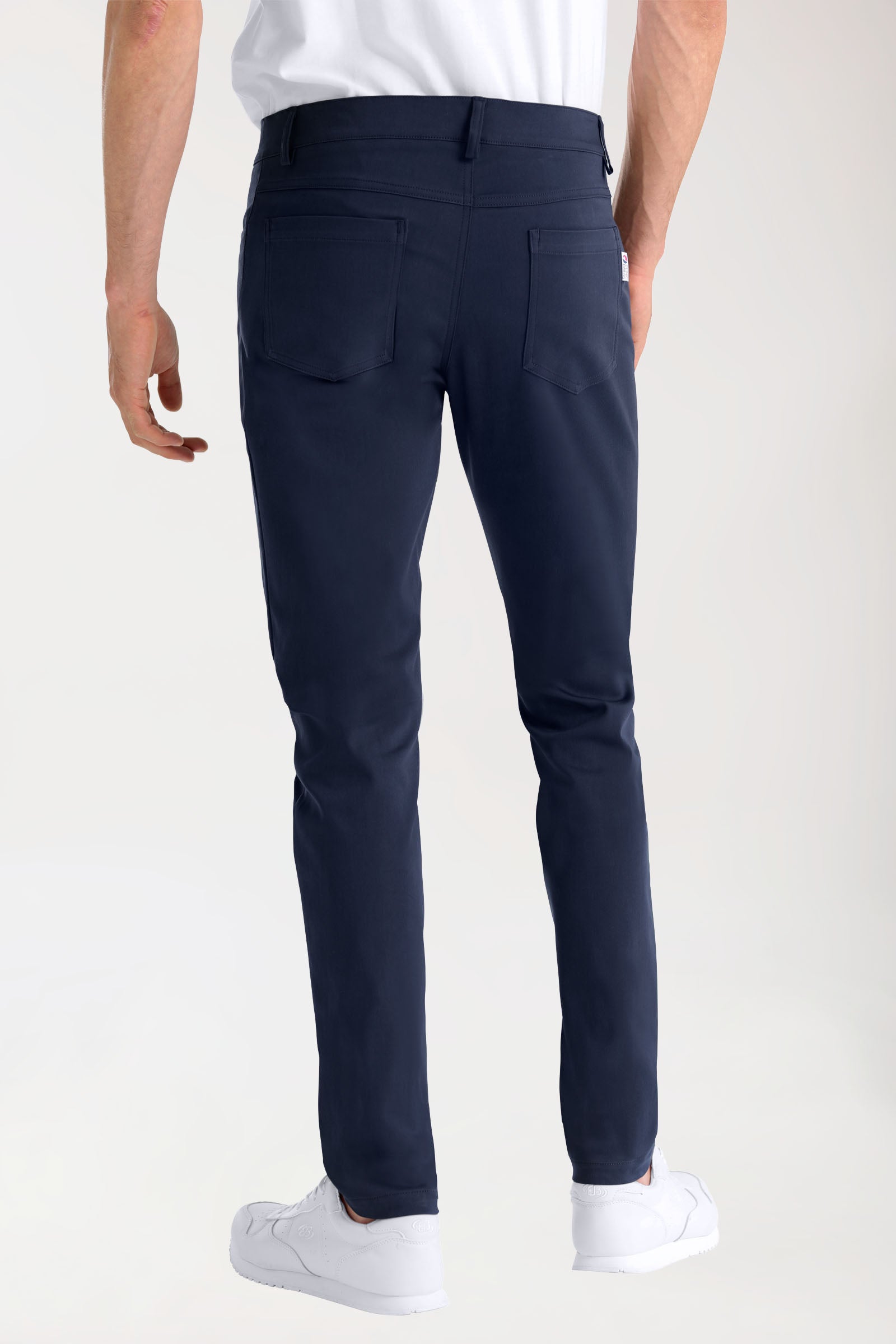 Pantalon 5 poches Homme Stretch - Jambe fine navy, Vue de dos