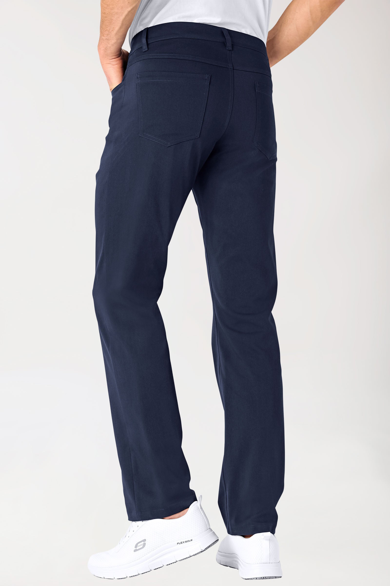 Pantalon 5 poches Homme Stretch - Jambe droite navy, Vue de dos