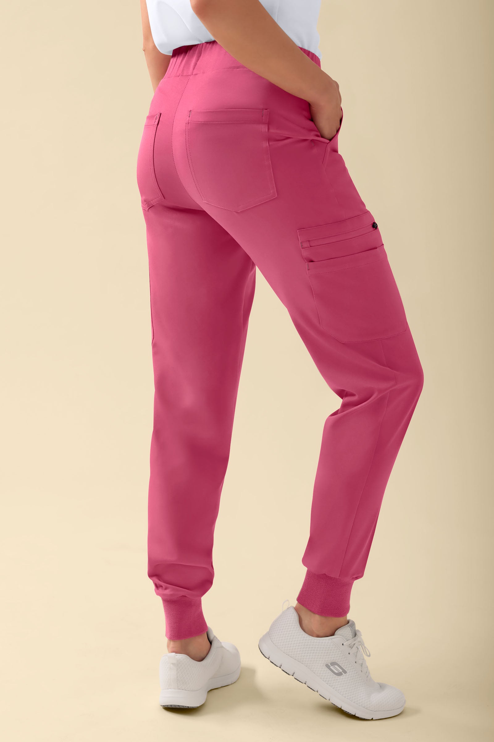 KAERE Pantalon Femme - avec poches cargo et ourlets côtelés bois de rose, Vue de dos